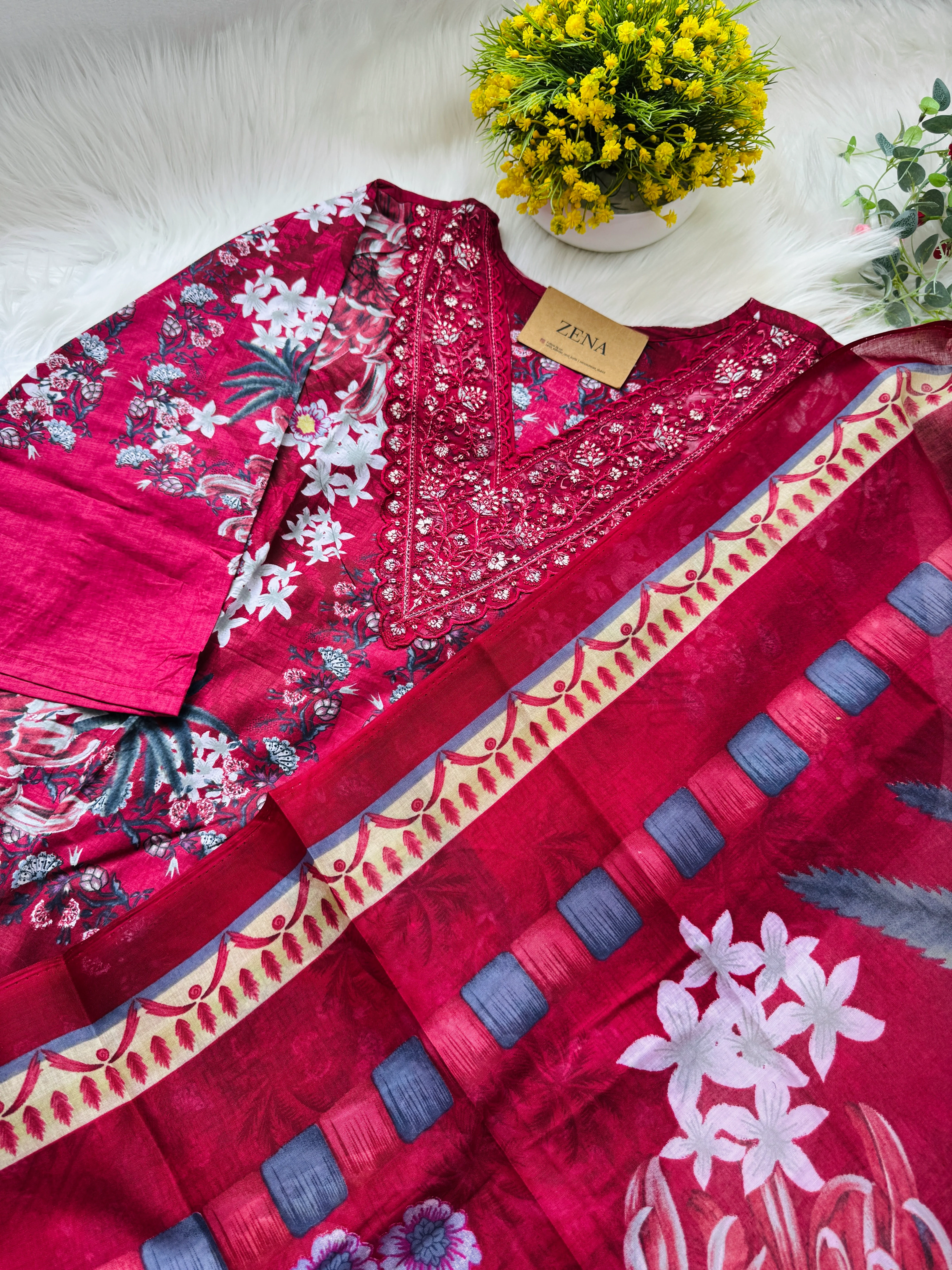 🌙 Pure Cotton Pakistani Kurti Set with Embroidery🌙 - Image 4