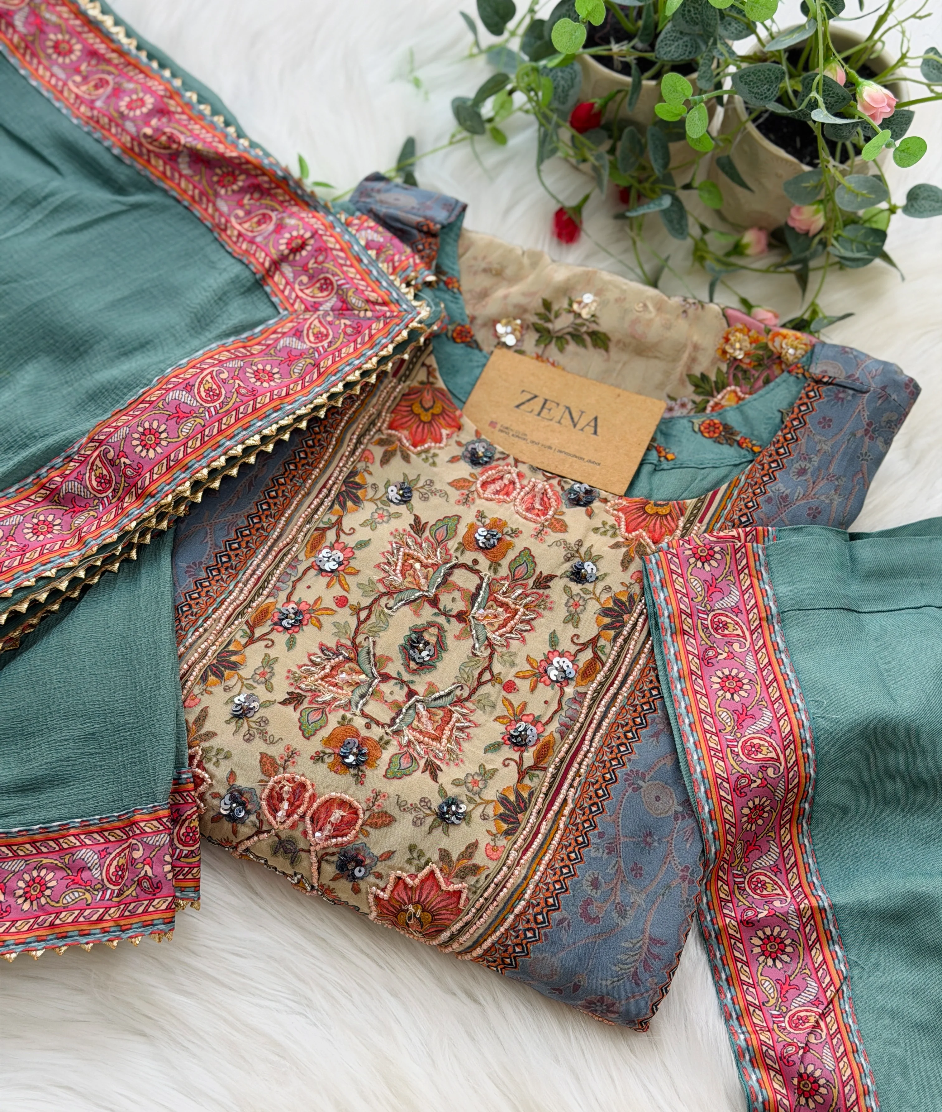 🌙 Pure Crepe Pakistani Hand Detailed Suit 🌙