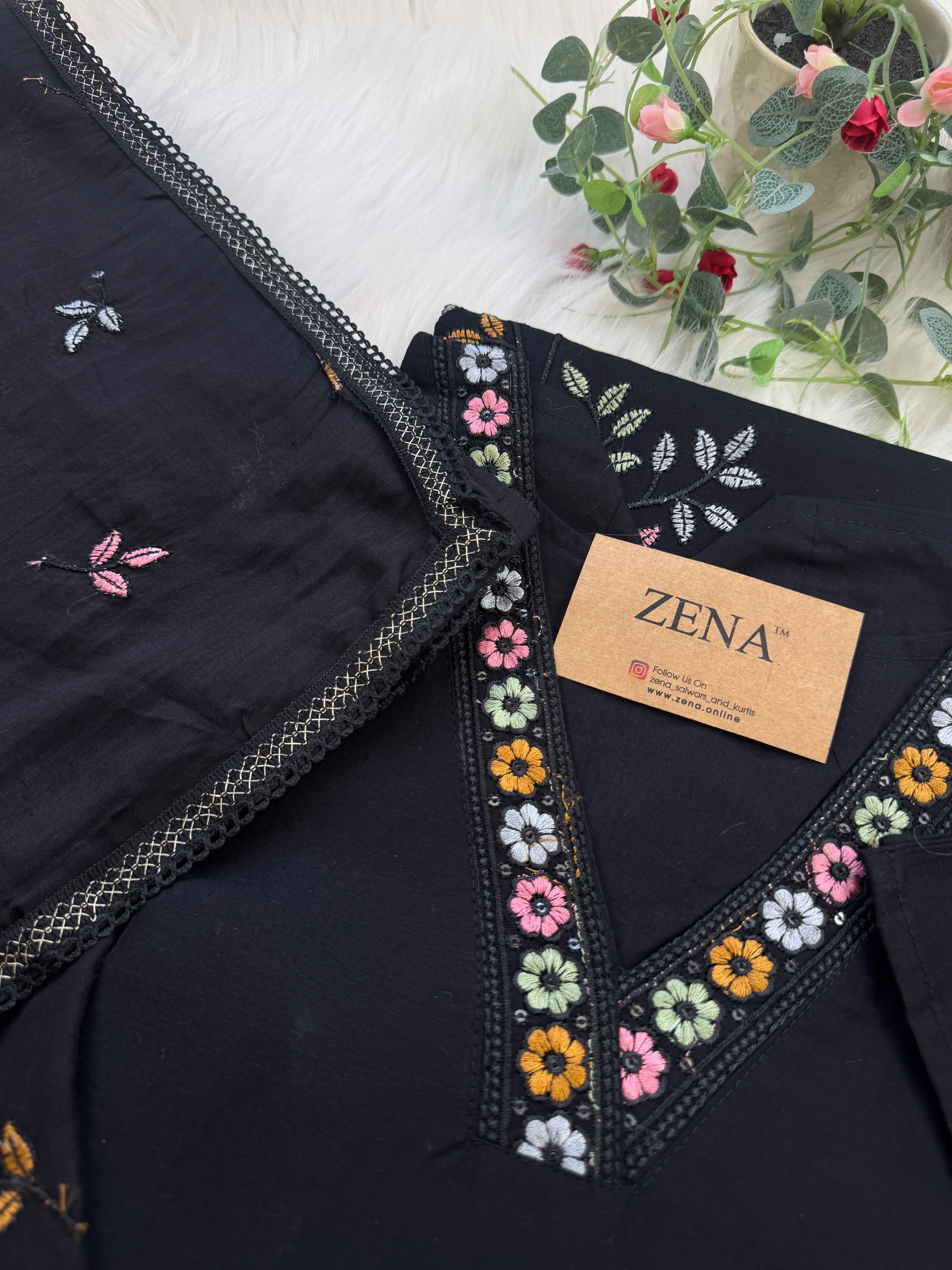 ✨ Cotton Embroidered V-Neck Kurti Set ✨ - Image 3