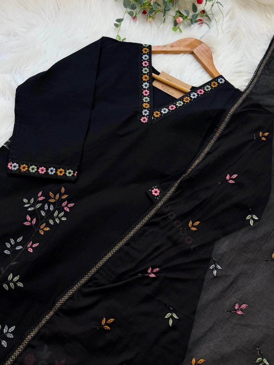 ✨ Cotton Embroidered V-Neck Kurti Set ✨ - Image 4