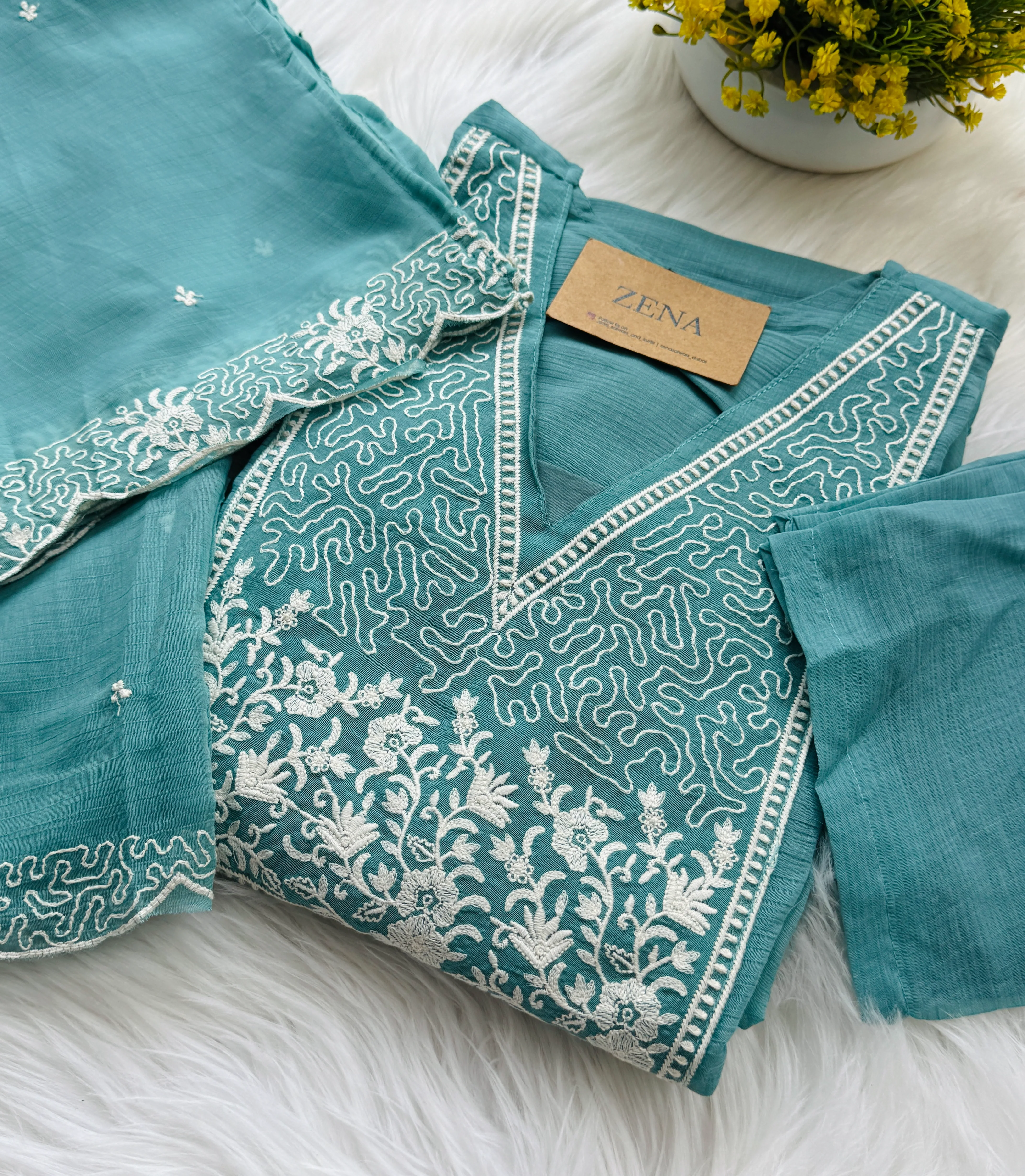 β¨ Crush Silk Embroidered Anarkali Kurti Set β¨