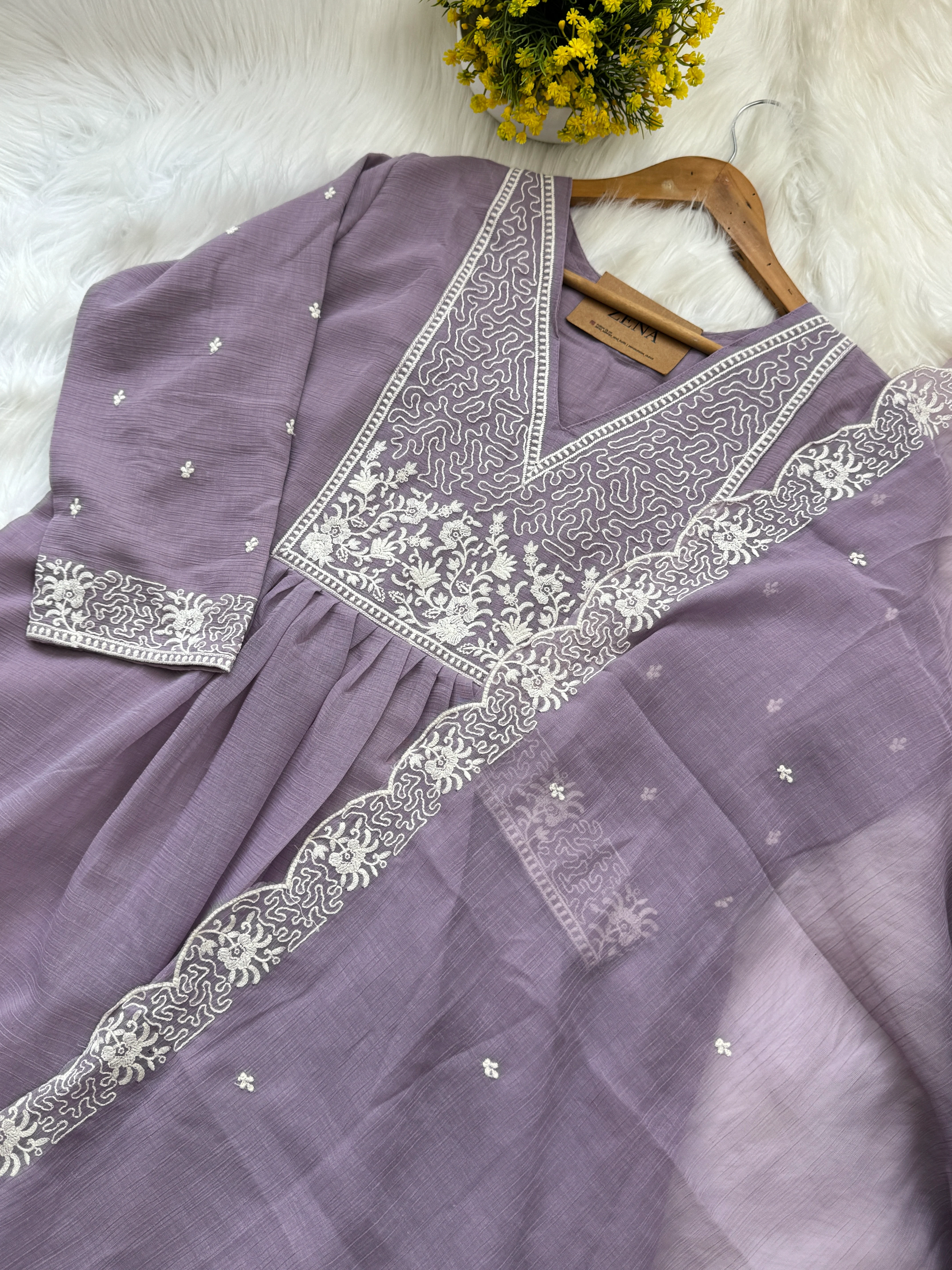 β¨ Crush Silk Embroidered Anarkali Kurti Set β¨ - Image 3