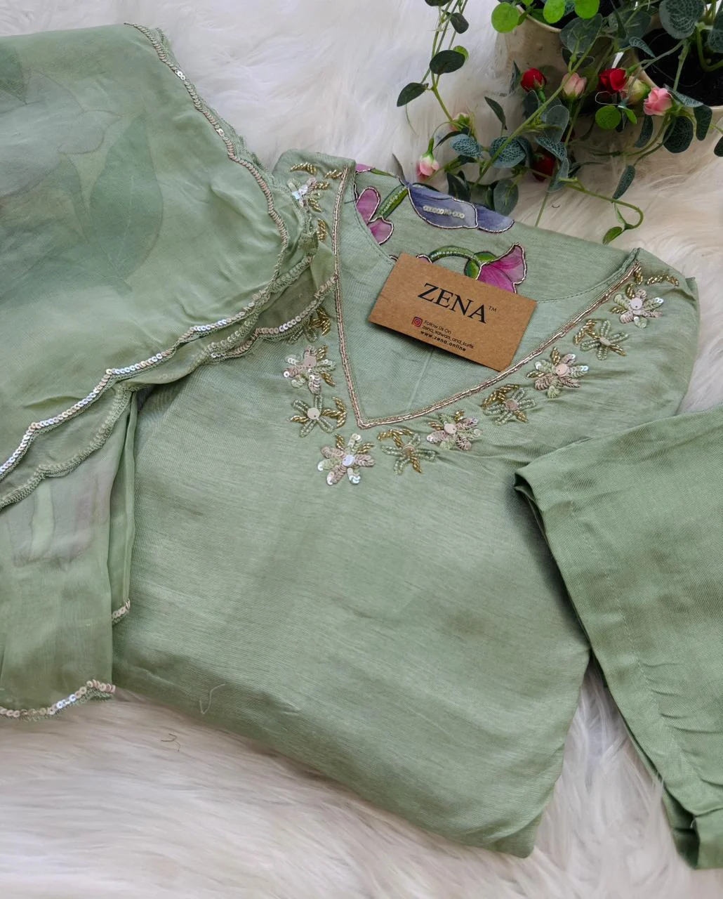 ✨ Dola Silk Hand-Detailed Party Wear Suit ✨
