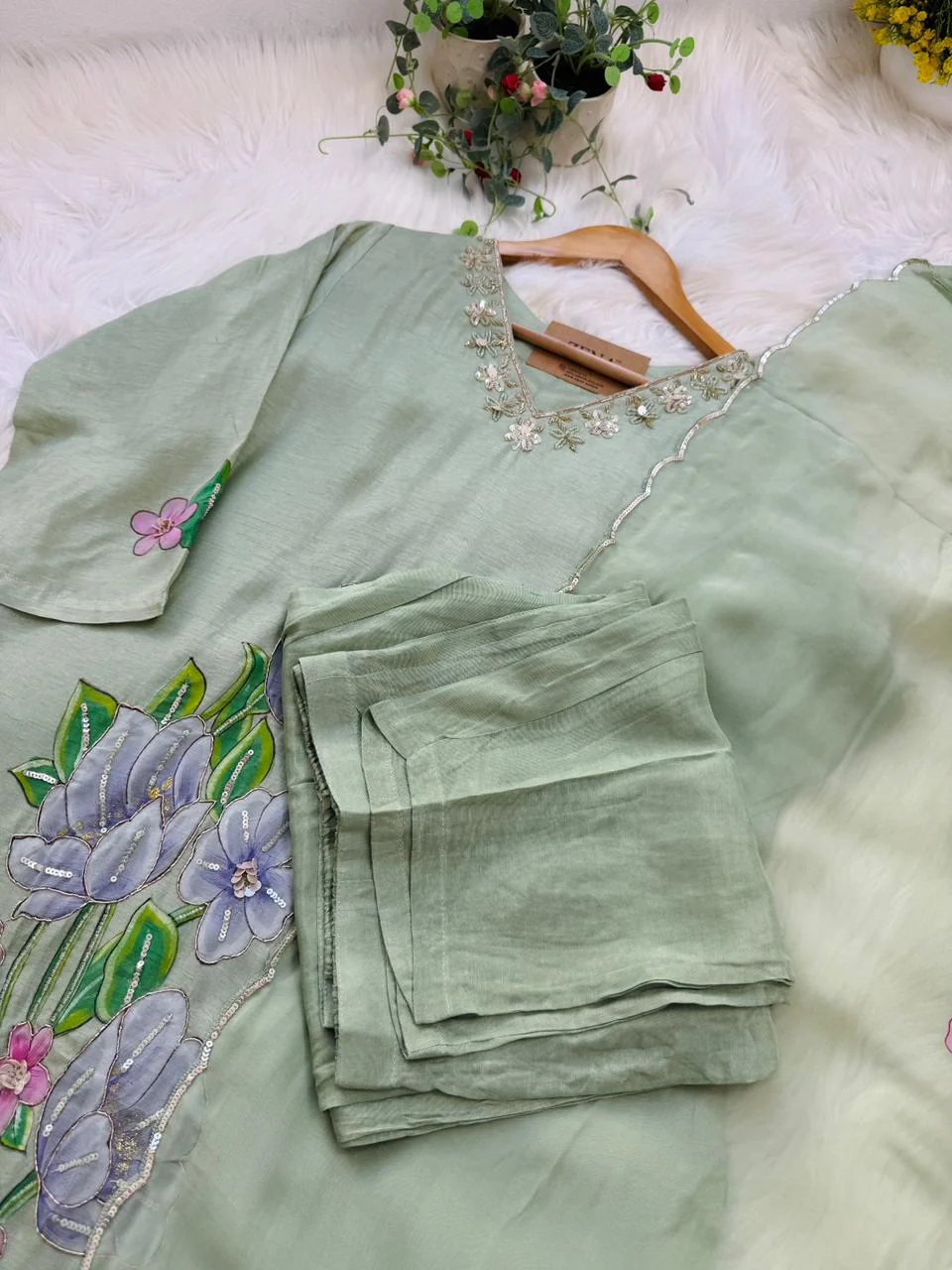 ✨ Dola Silk Hand-Detailed Party Wear Suit ✨ - Image 8