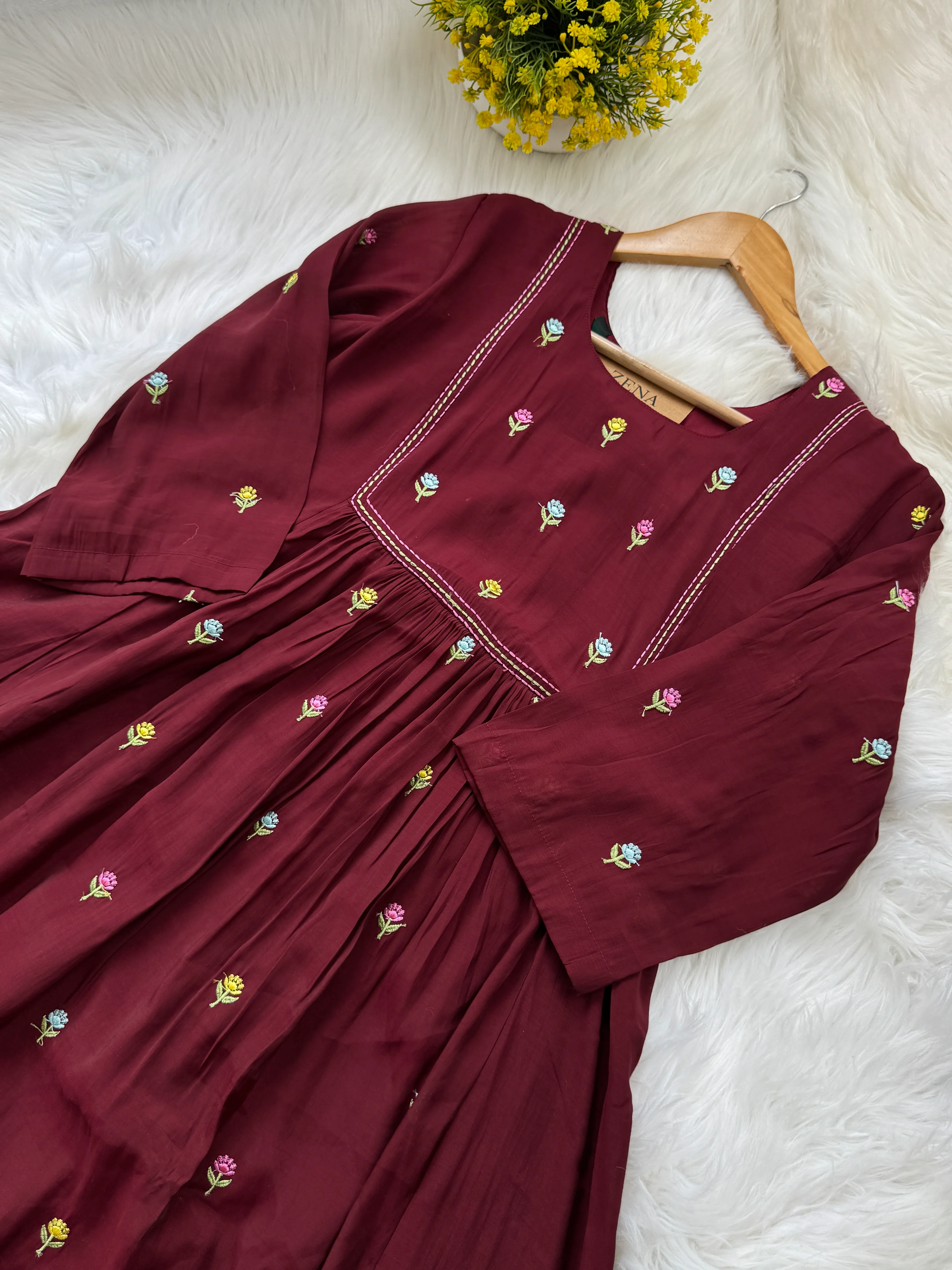 ✨ Glass Chanderi Anarkali Kurti Set – Top, Bottom & Dupatta ✨ - Image 5