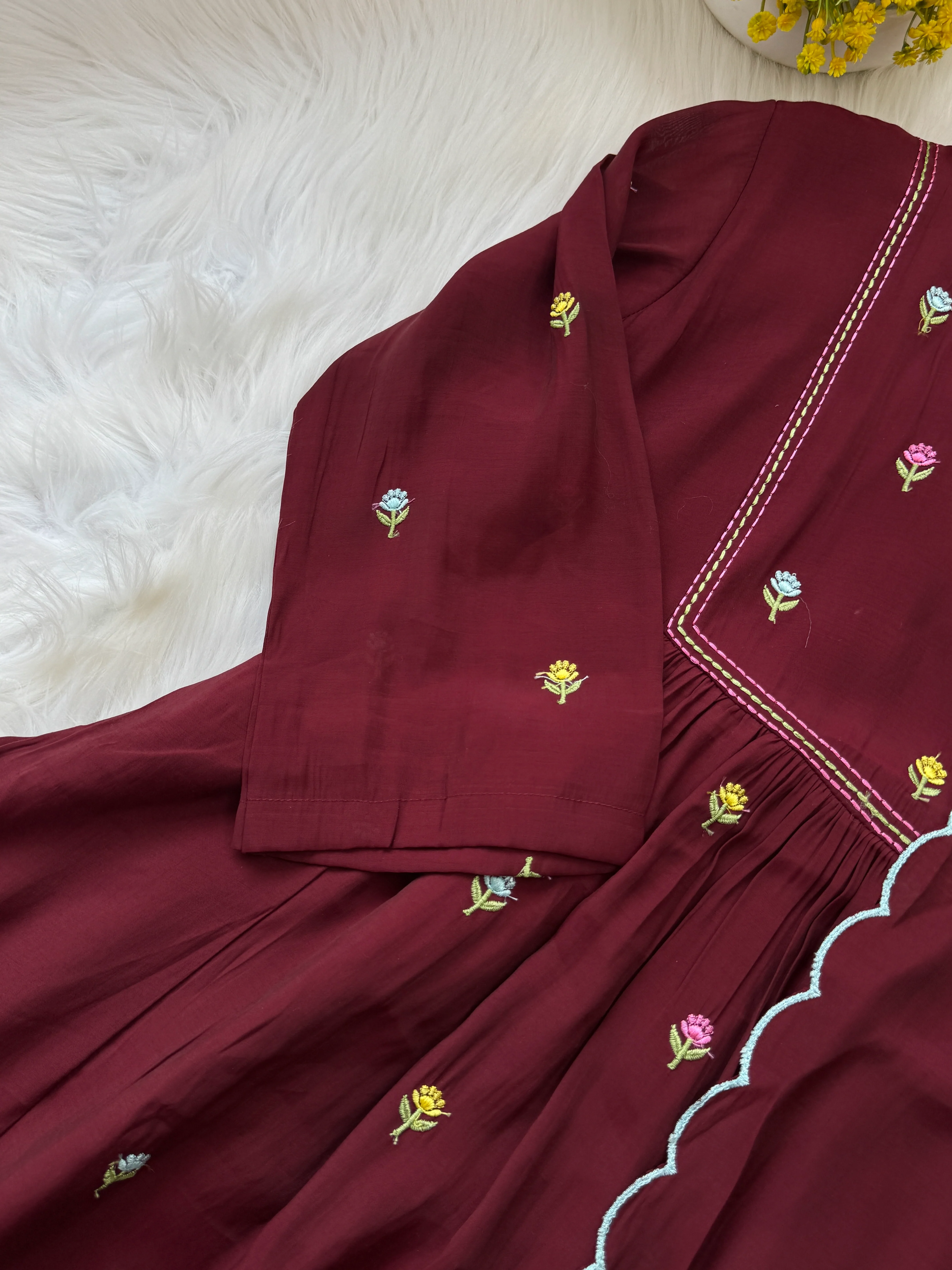 ✨ Glass Chanderi Anarkali Kurti Set – Top, Bottom & Dupatta ✨ - Image 6