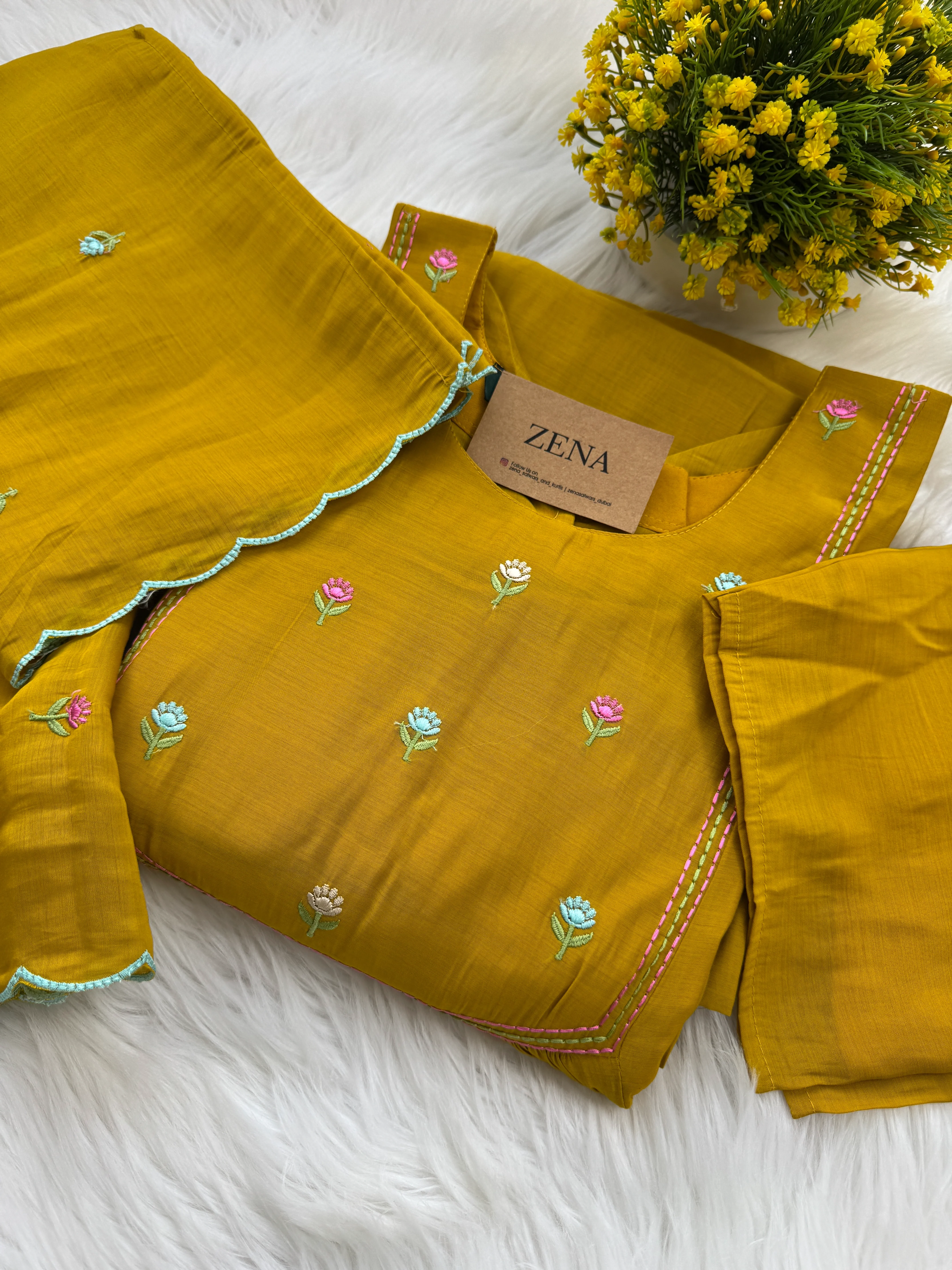 ✨ Glass Chanderi Anarkali Kurti Set – Top, Bottom & Dupatta ✨