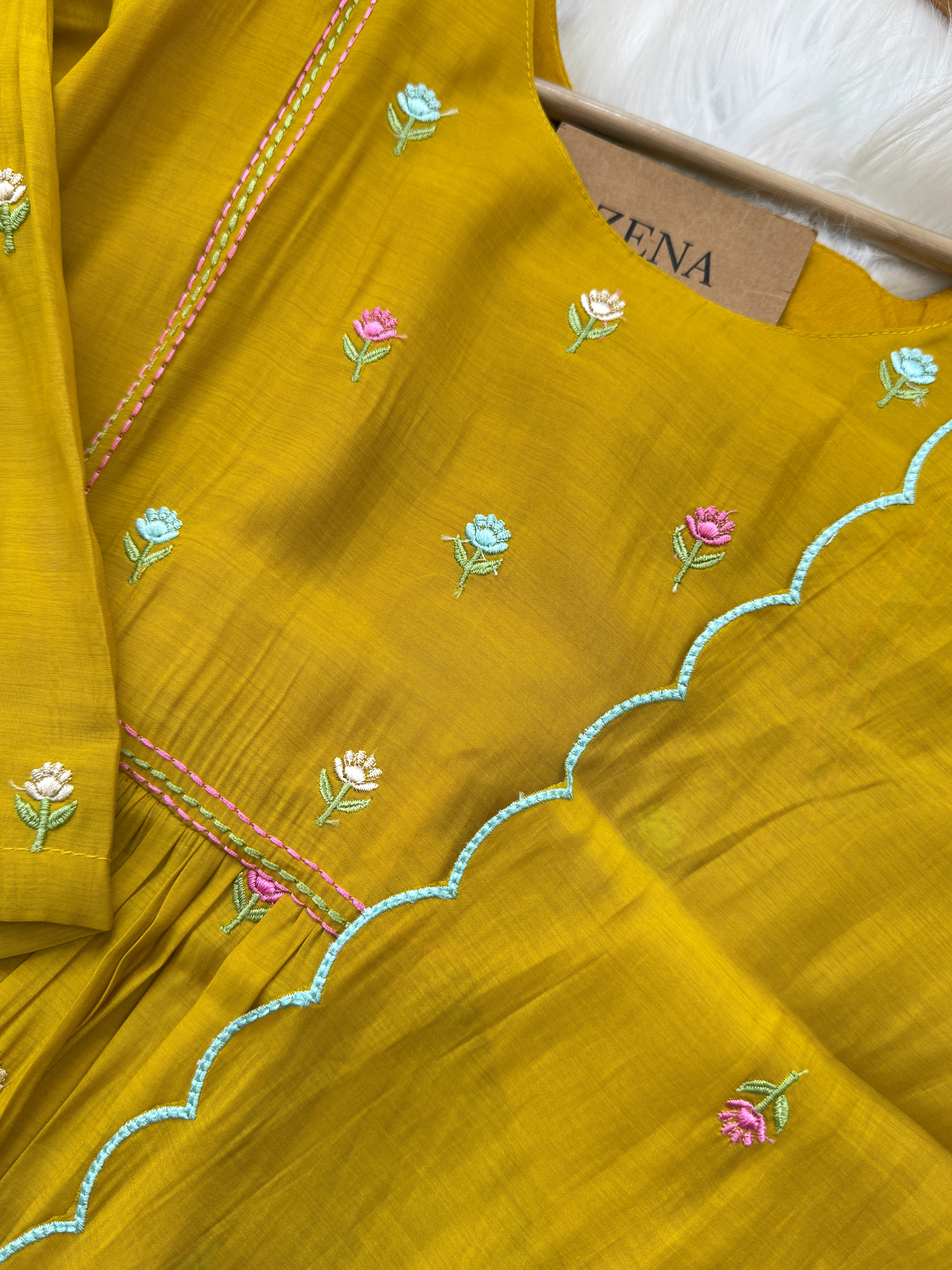 ✨ Glass Chanderi Anarkali Kurti Set – Top, Bottom & Dupatta ✨ - Image 7
