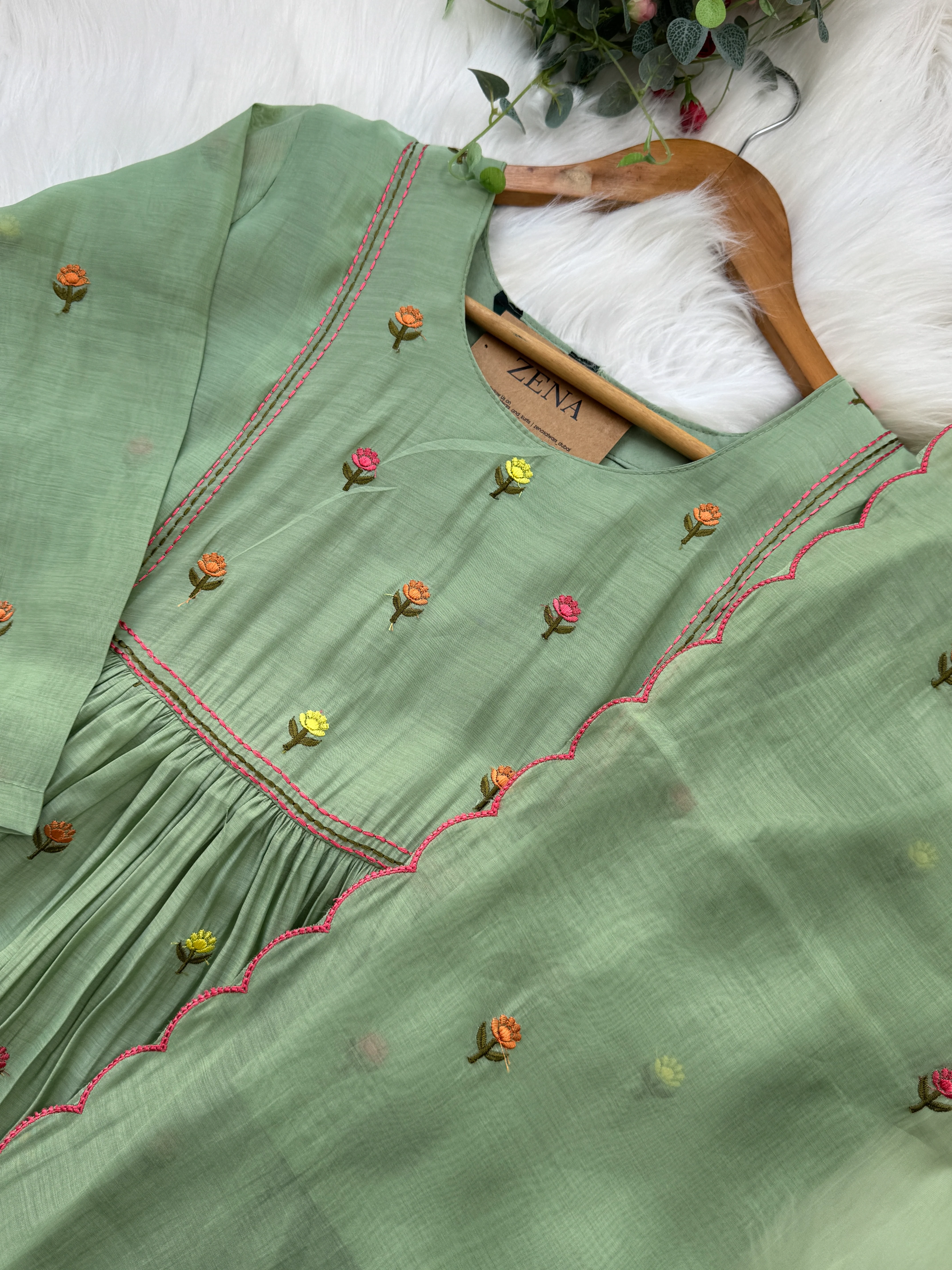 ✨ Glass Chanderi Anarkali Kurti Set – Top, Bottom & Dupatta ✨ - Image 3