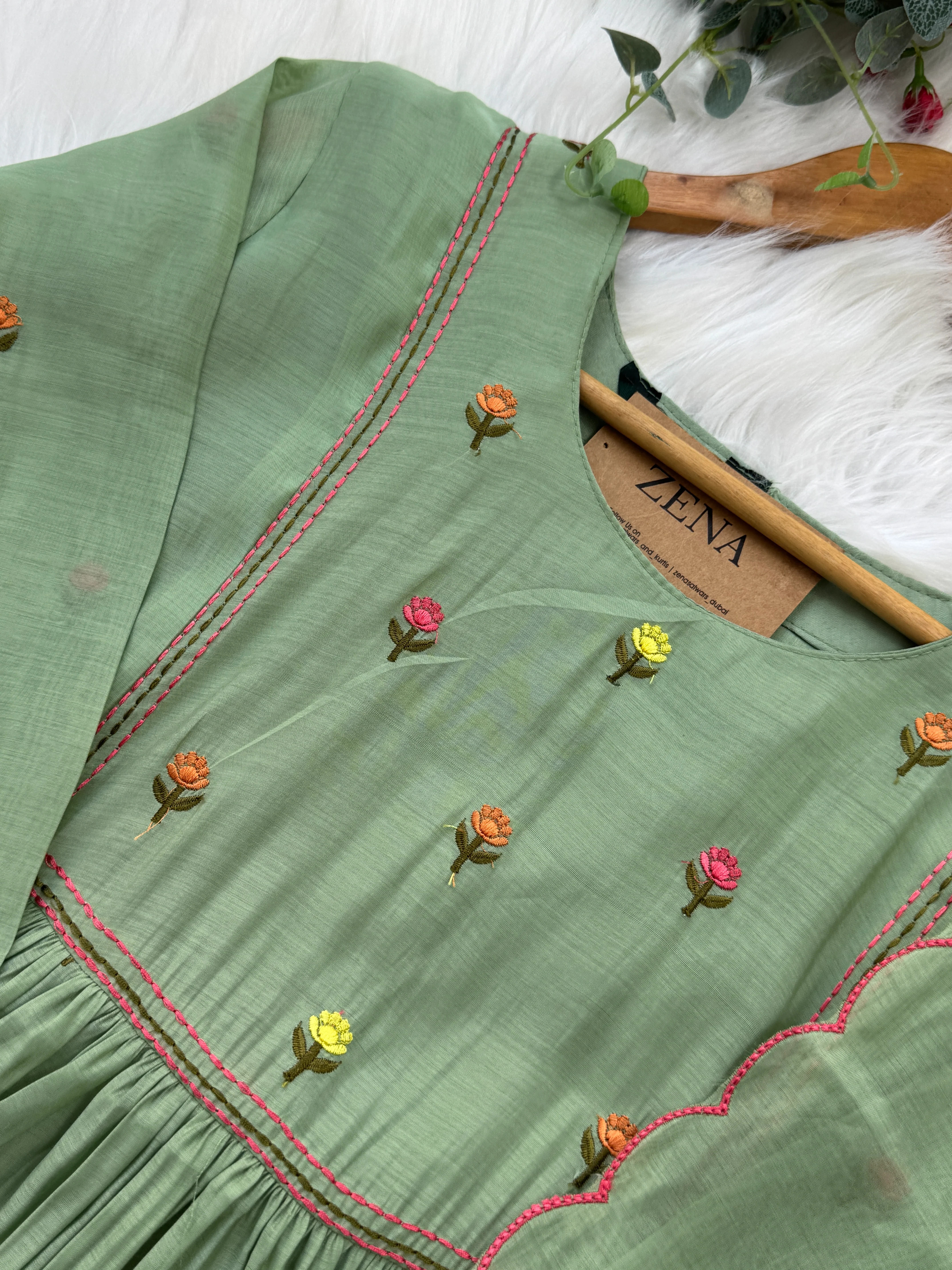 ✨ Glass Chanderi Anarkali Kurti Set – Top, Bottom & Dupatta ✨ - Image 5