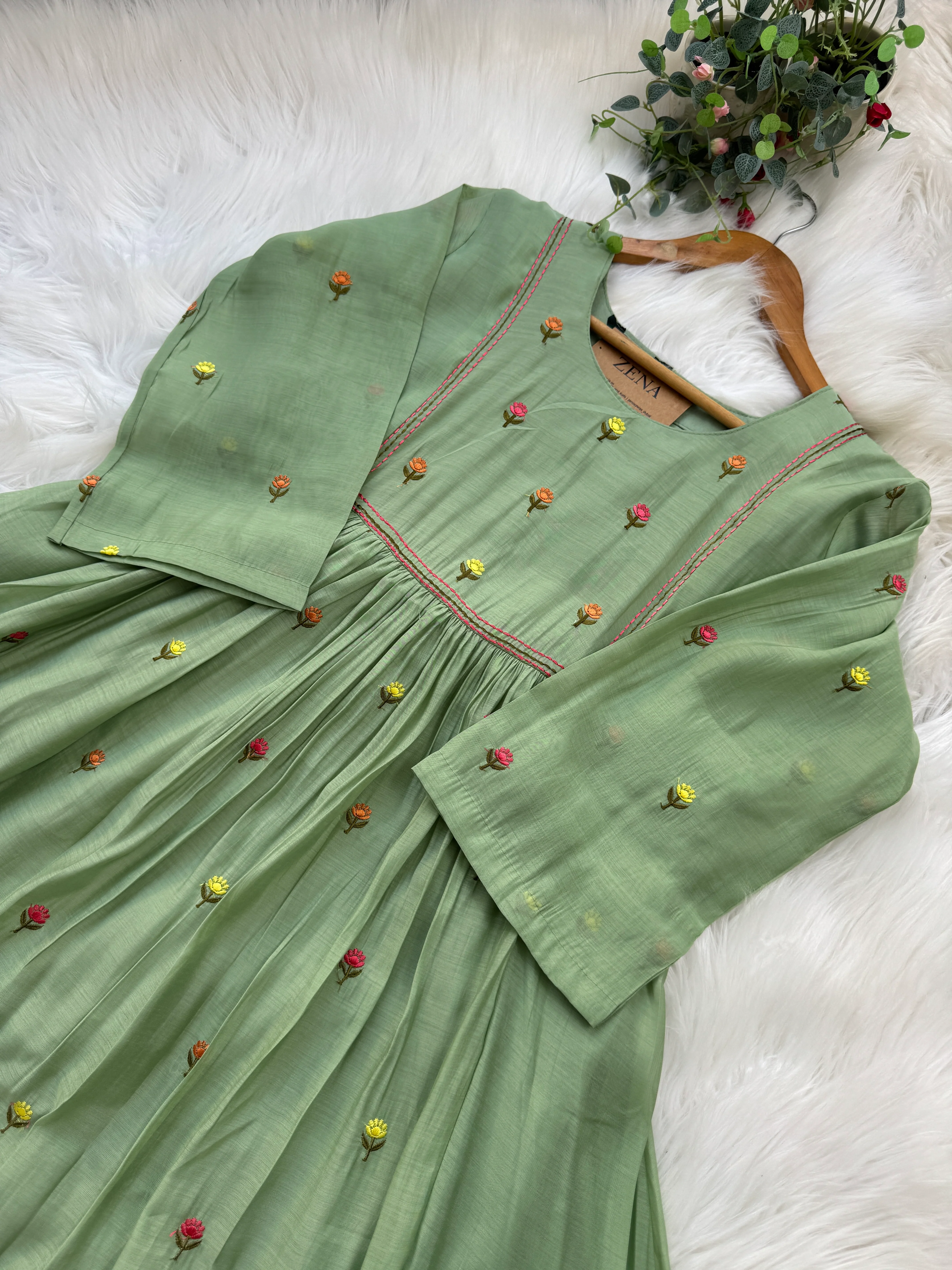 ✨ Glass Chanderi Anarkali Kurti Set – Top, Bottom & Dupatta ✨ - Image 8