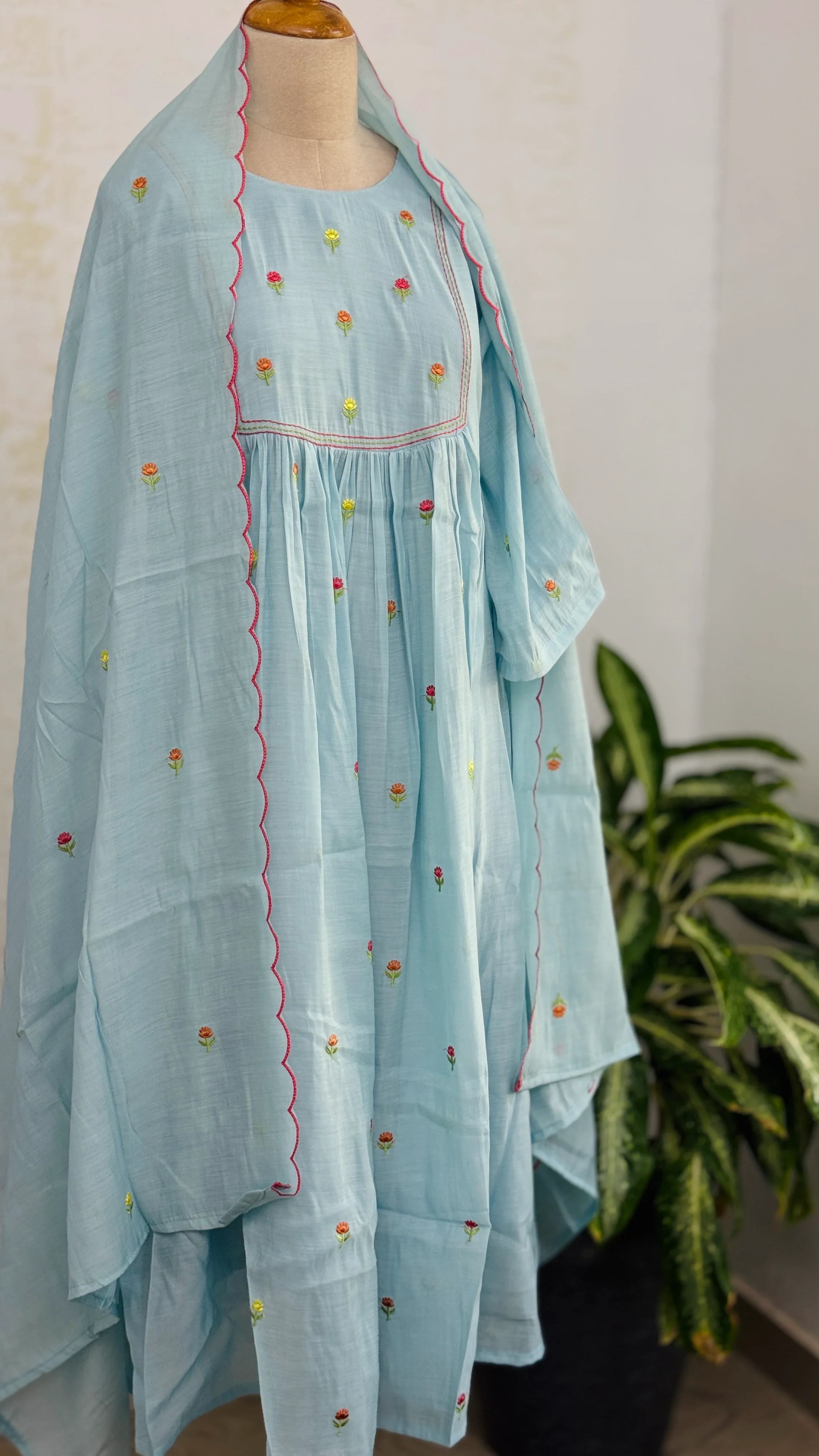 ✨ Glass Chanderi Anarkali Kurti Set – Top, Bottom & Dupatta ✨ - Image 2
