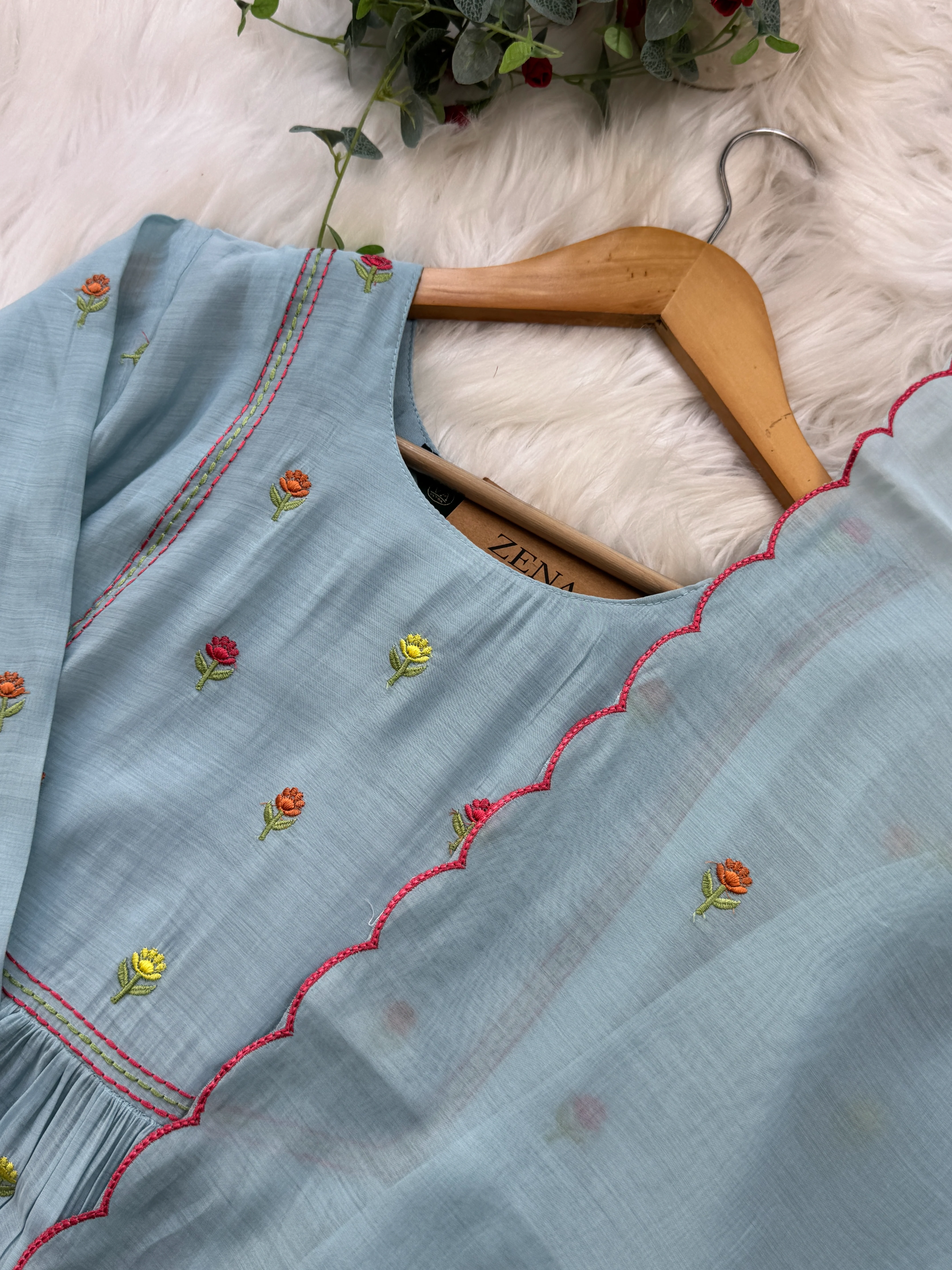 ✨ Glass Chanderi Anarkali Kurti Set – Top, Bottom & Dupatta ✨ - Image 3