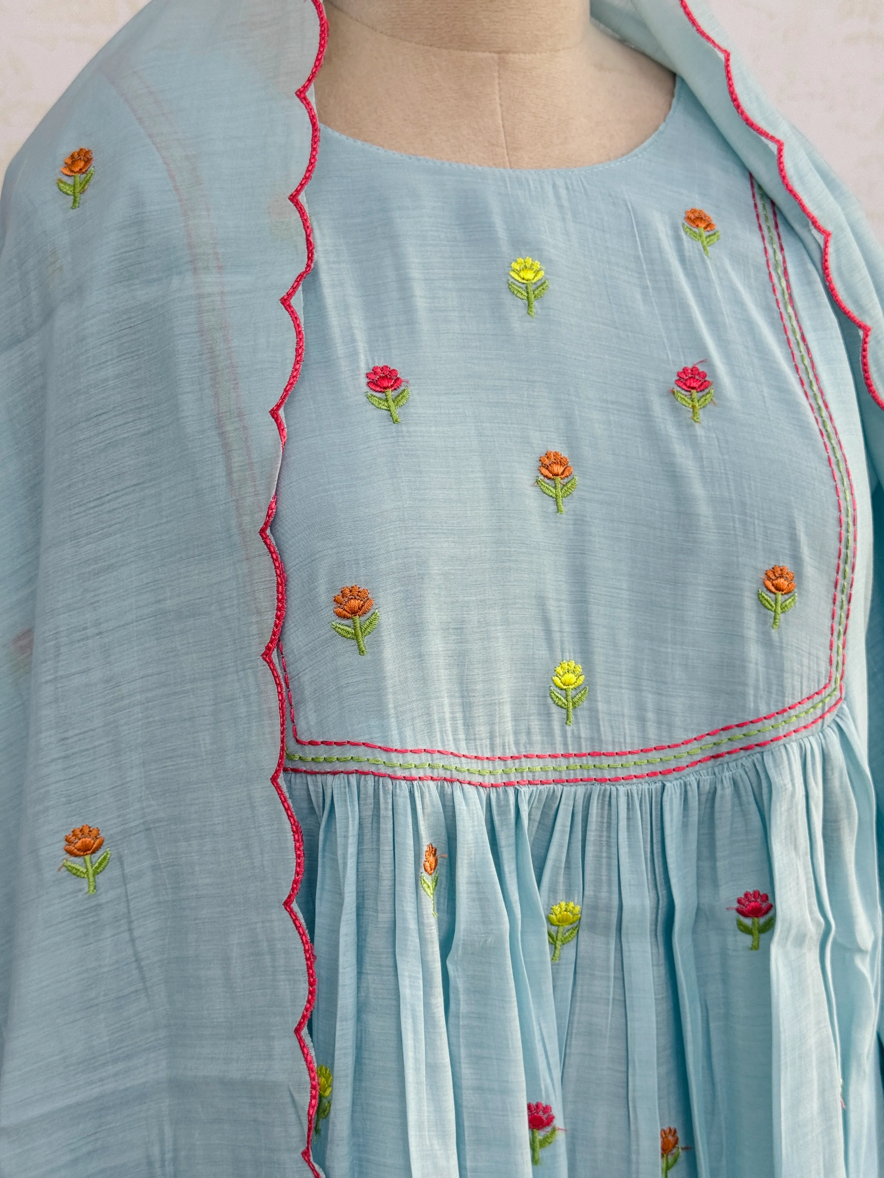 ✨ Glass Chanderi Anarkali Kurti Set – Top, Bottom & Dupatta ✨ - Image 5