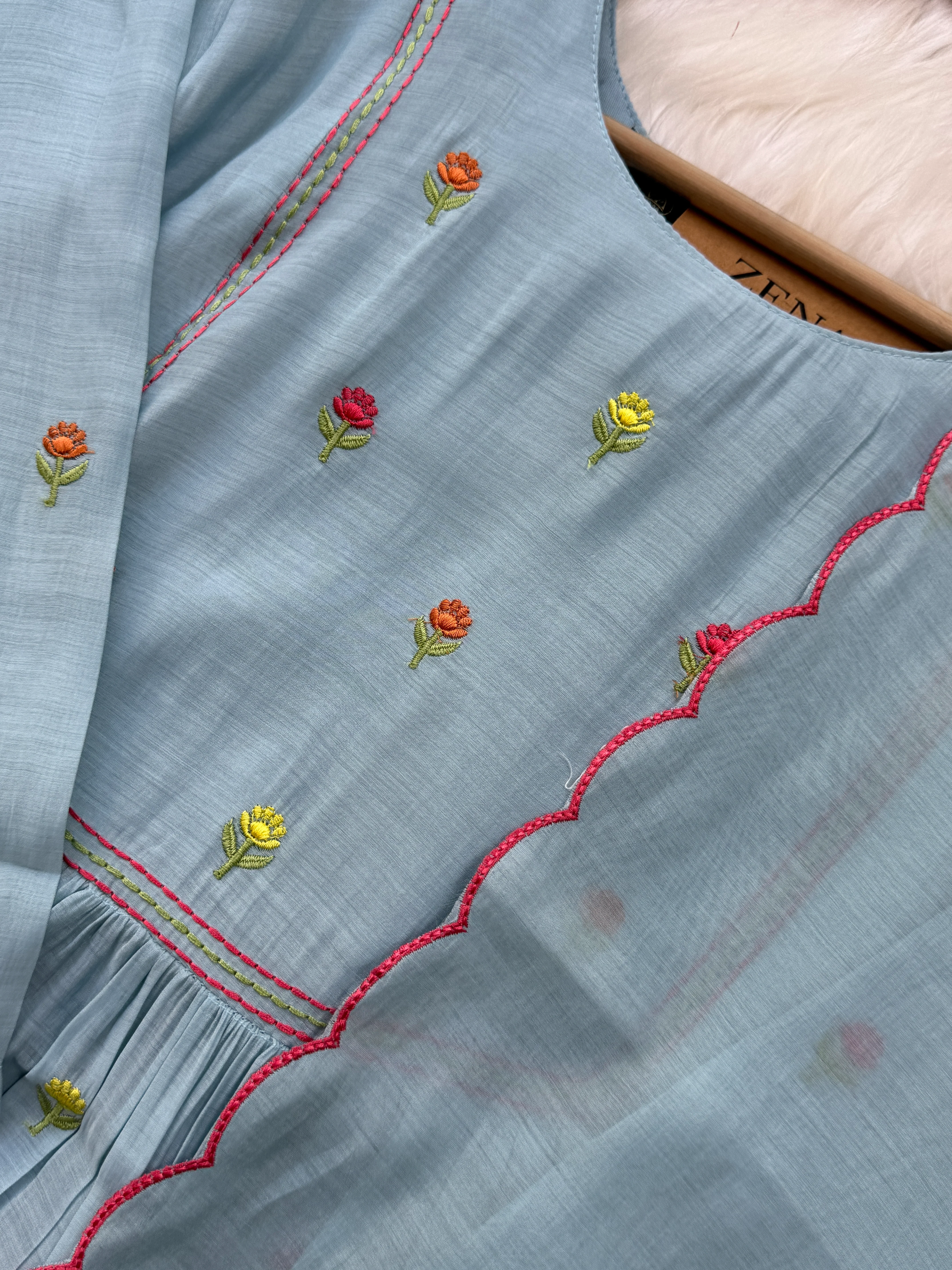 ✨ Glass Chanderi Anarkali Kurti Set – Top, Bottom & Dupatta ✨ - Image 7