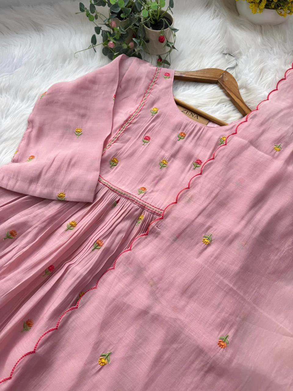 ✨ Glass Chanderi Anarkali Kurti Set – Top, Bottom & Dupatta ✨ - Image 5