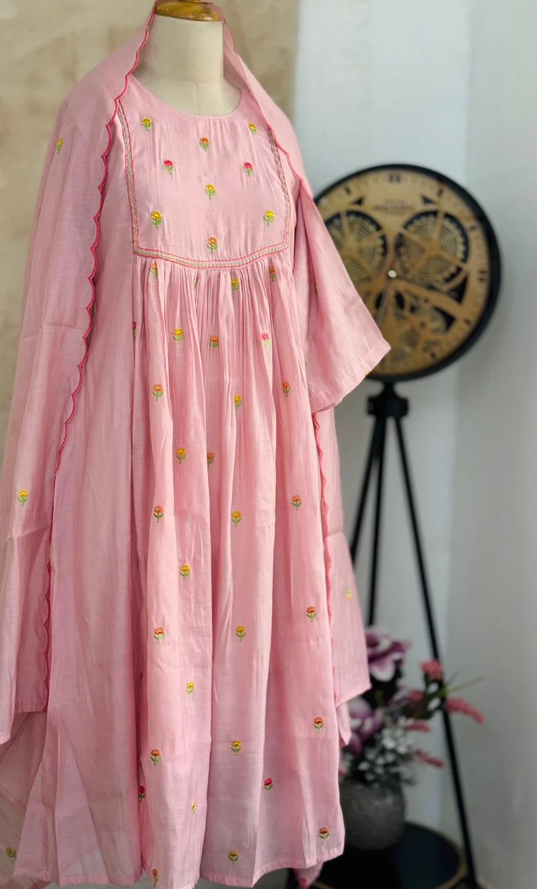 ✨ Glass Chanderi Anarkali Kurti Set – Top, Bottom & Dupatta ✨ - Image 7