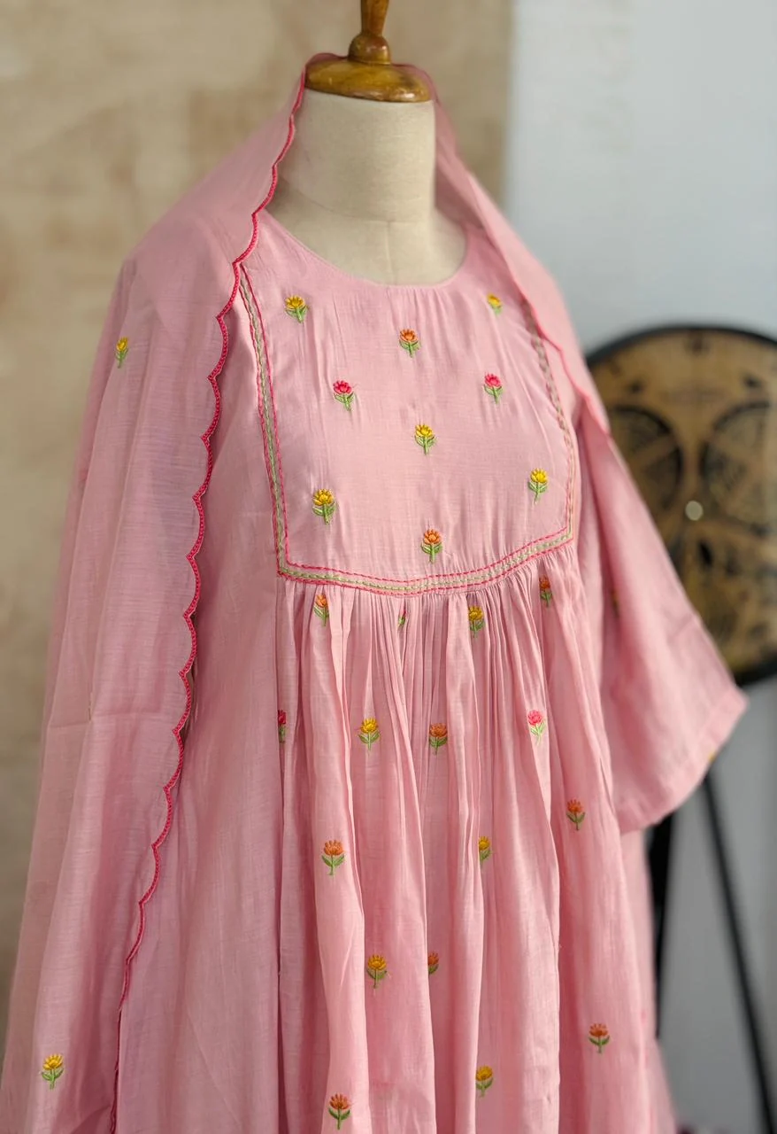 ✨ Glass Chanderi Anarkali Kurti Set – Top, Bottom & Dupatta ✨ - Image 8