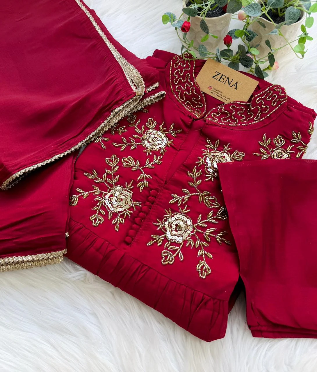 ✨ Glass Chanderi Handwork Anarkali Set ✨