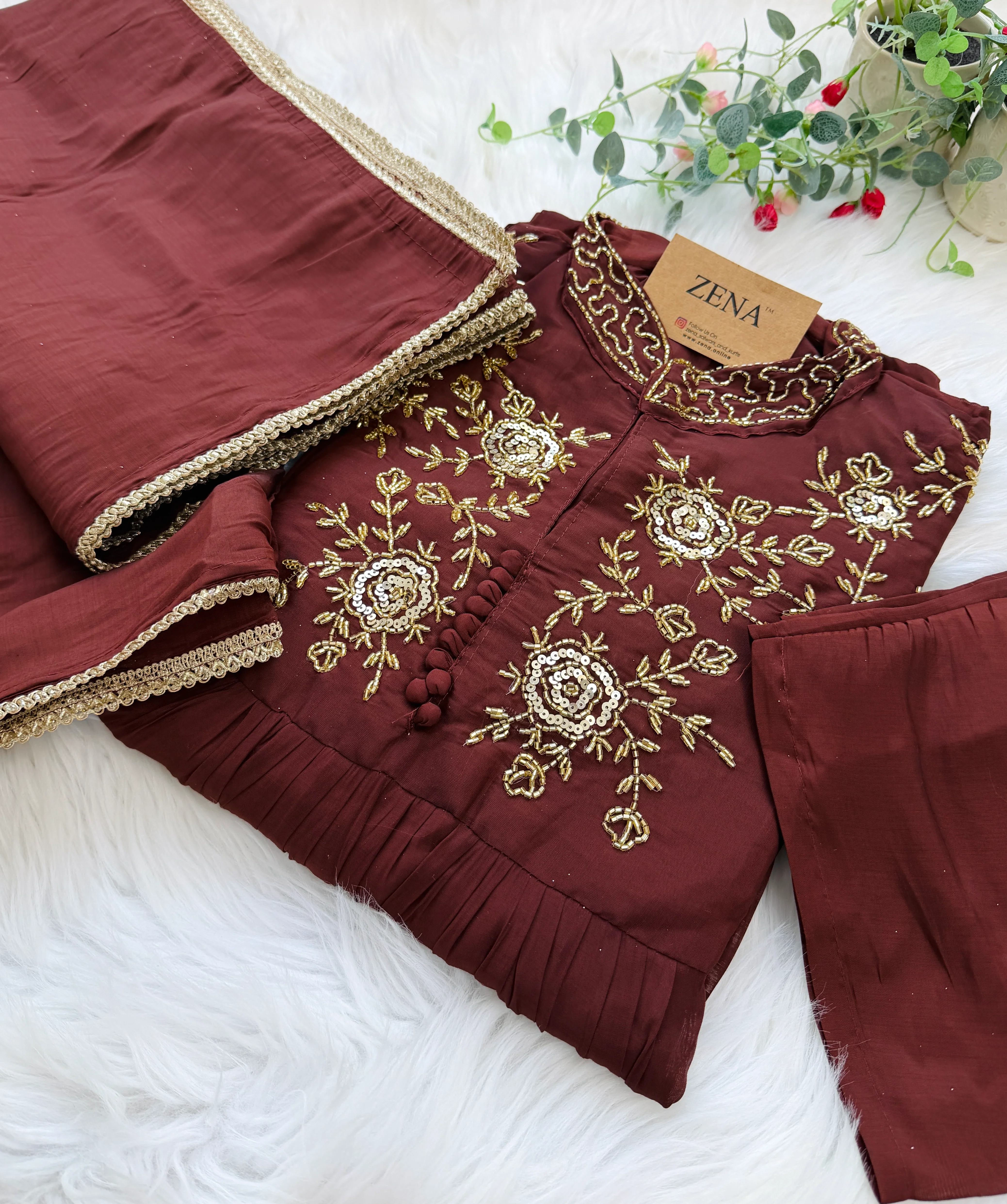 ✨ Glass Chanderi Handwork Anarkali Set ✨