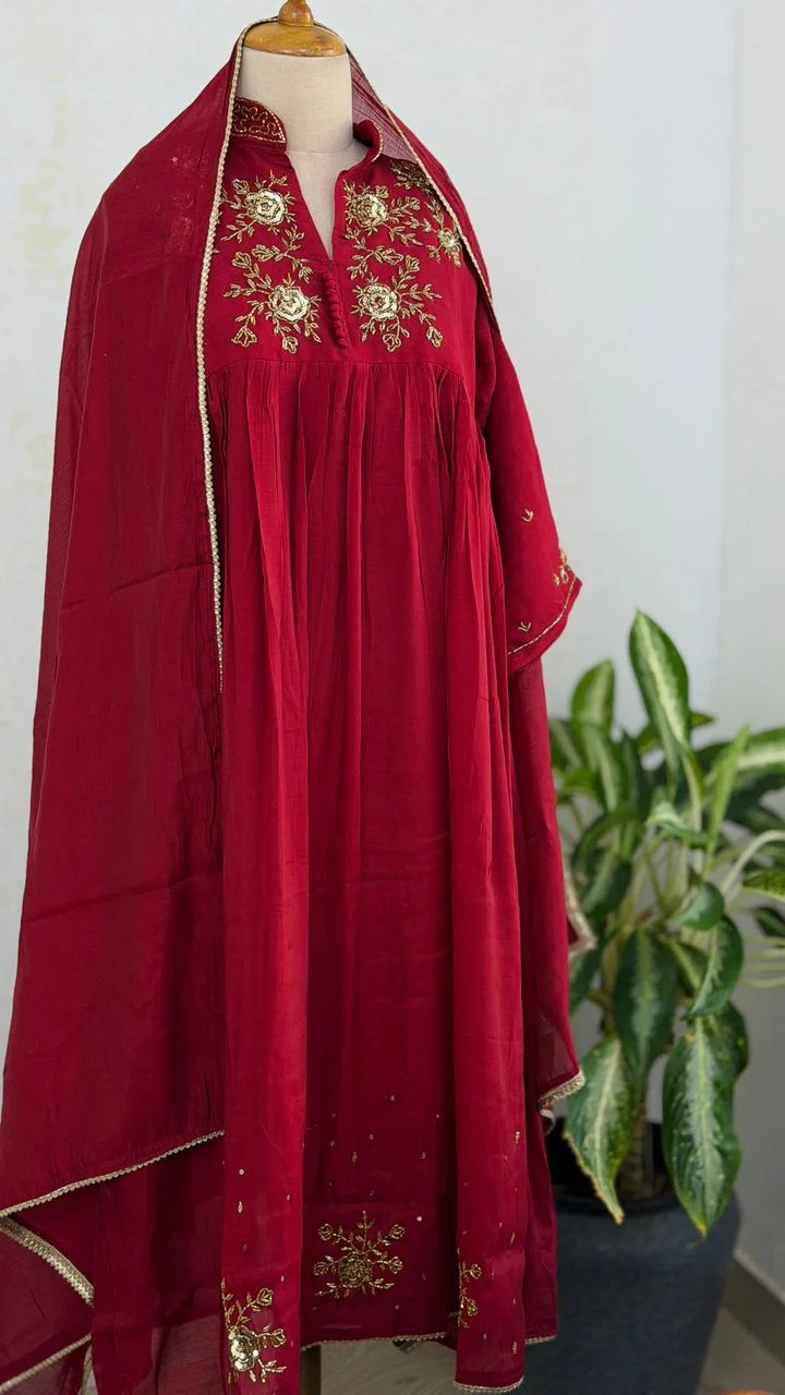 ✨ Glass Chanderi Handwork Anarkali Set ✨ - Image 2