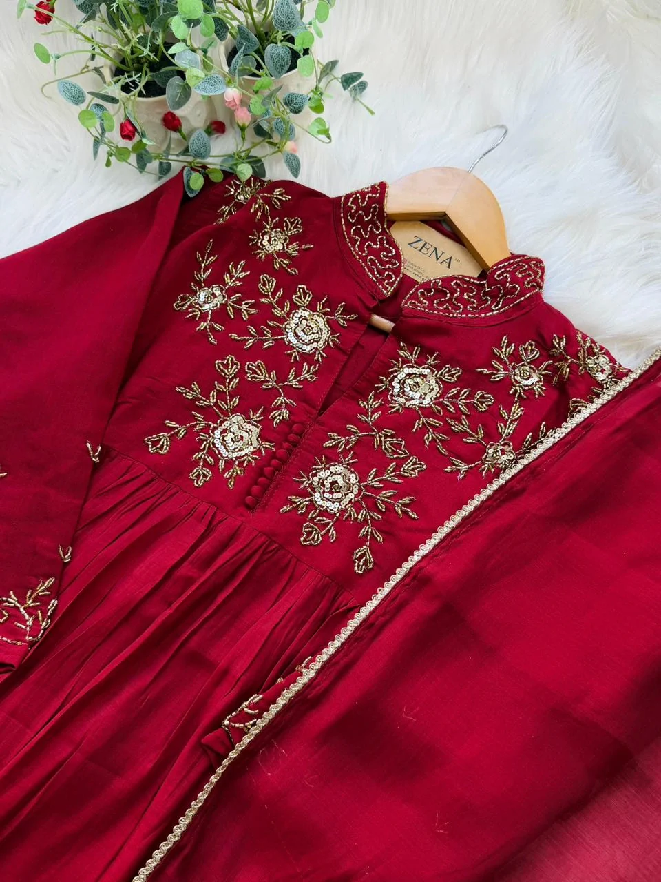 ✨ Glass Chanderi Handwork Anarkali Set ✨ - Image 4