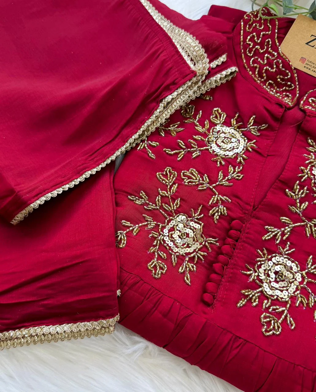 ✨ Glass Chanderi Handwork Anarkali Set ✨ - Image 5
