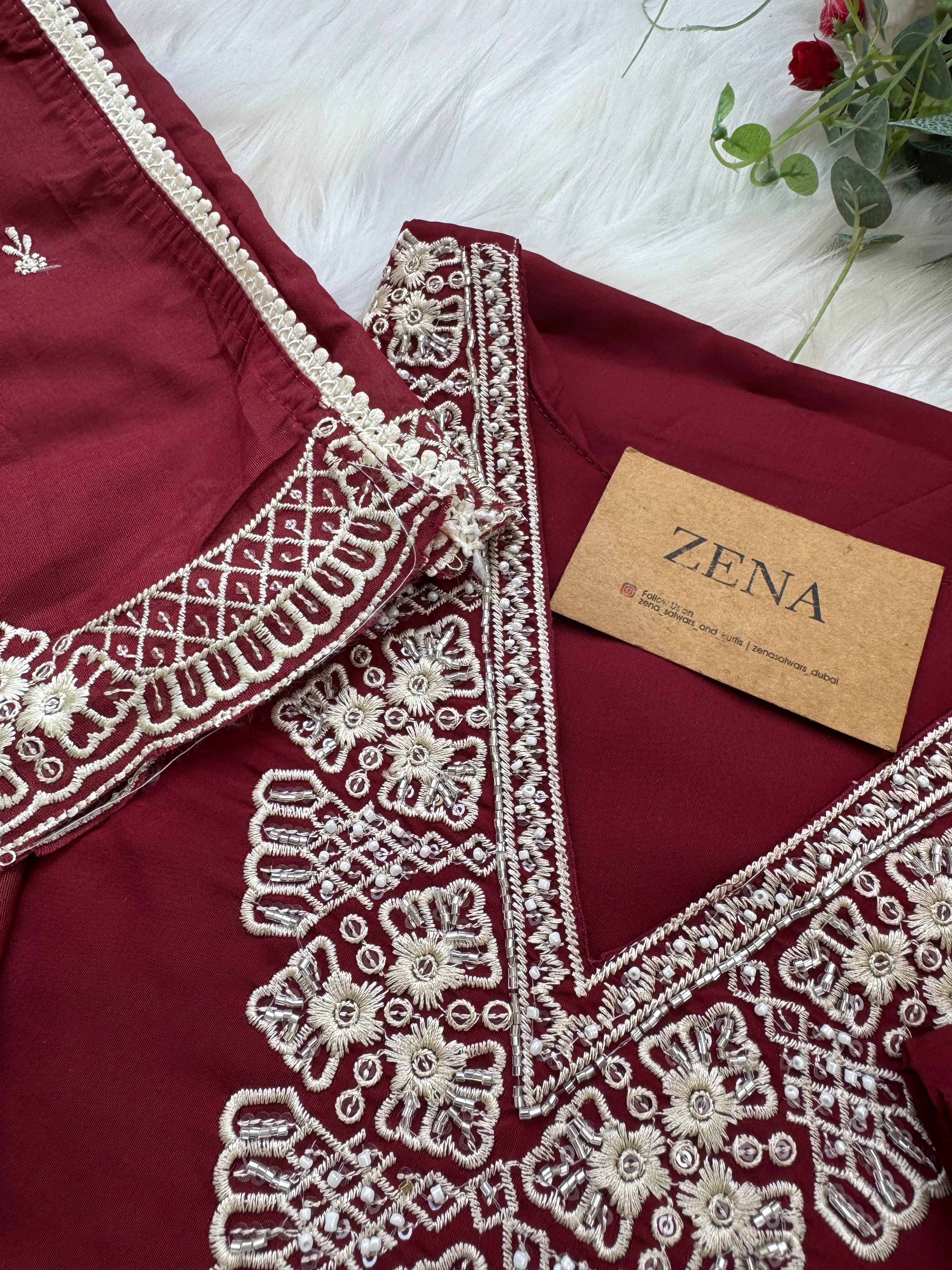 ✨ Glass Chanderi Pakistani Embroidered Kurti Set ✨ - Image 6