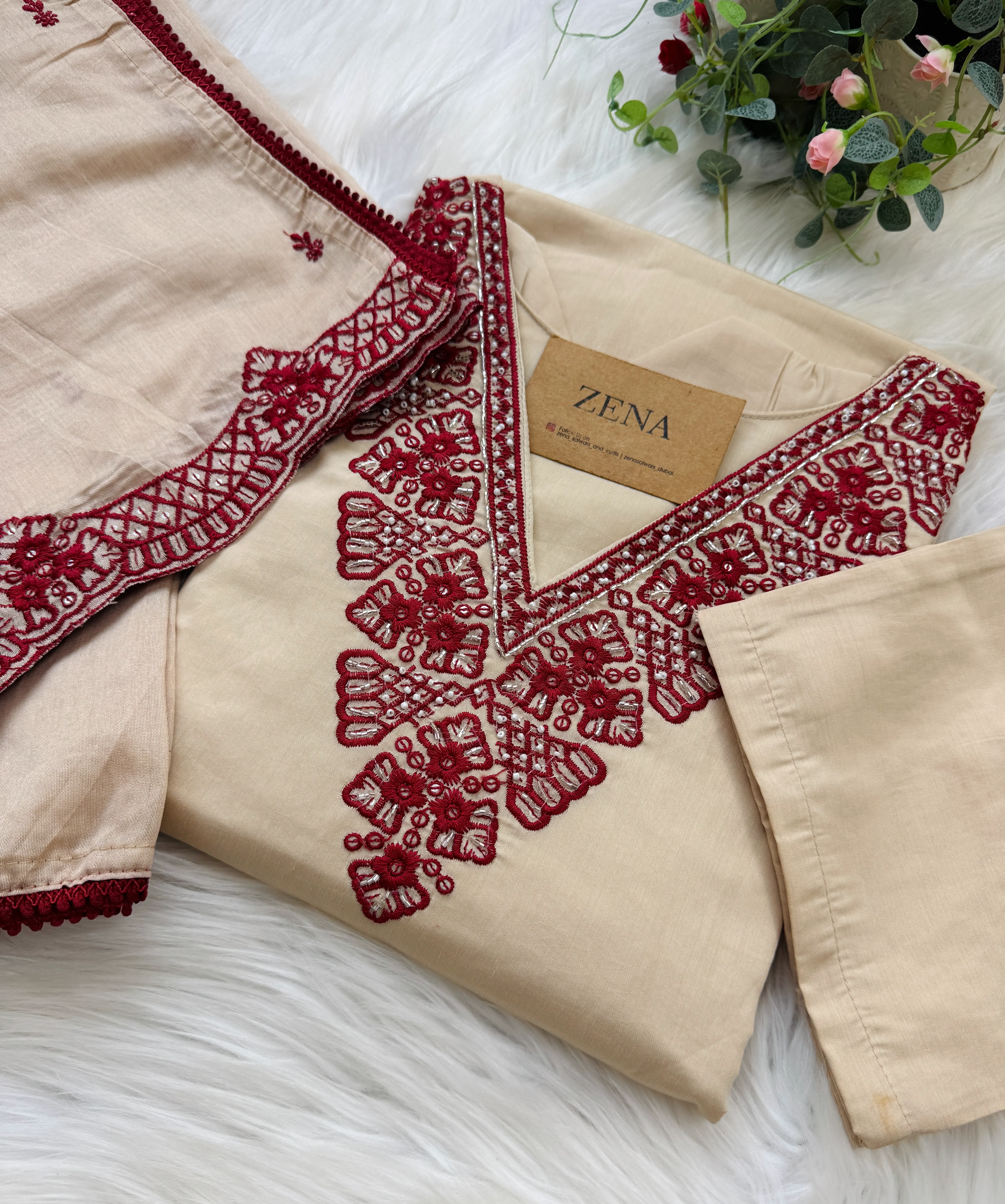 ✨ Glass Chanderi Pakistani Embroidered Kurti Set ✨