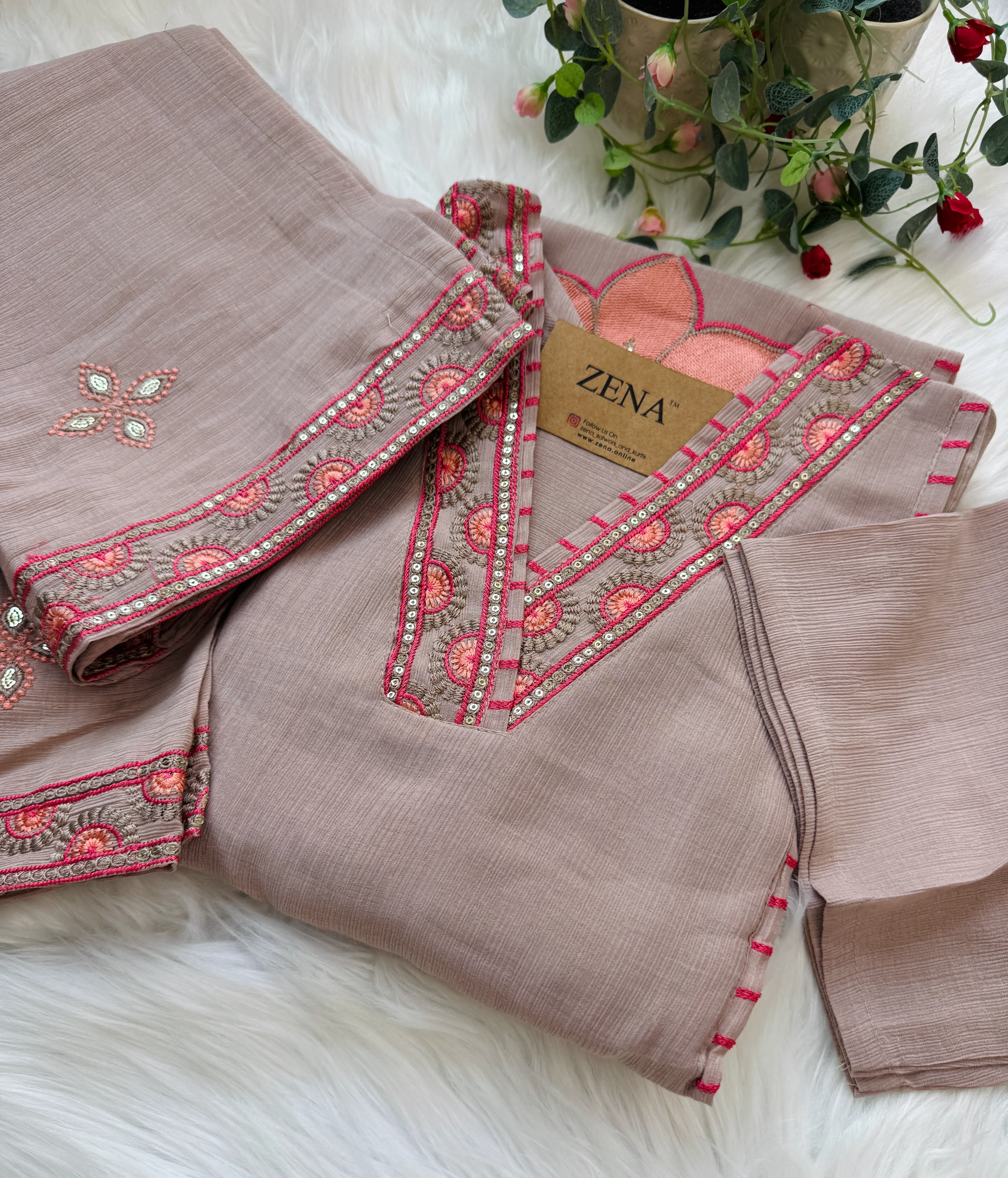 ✨ Imported Crush Silk Kurti Set with Appliqué Work ✨