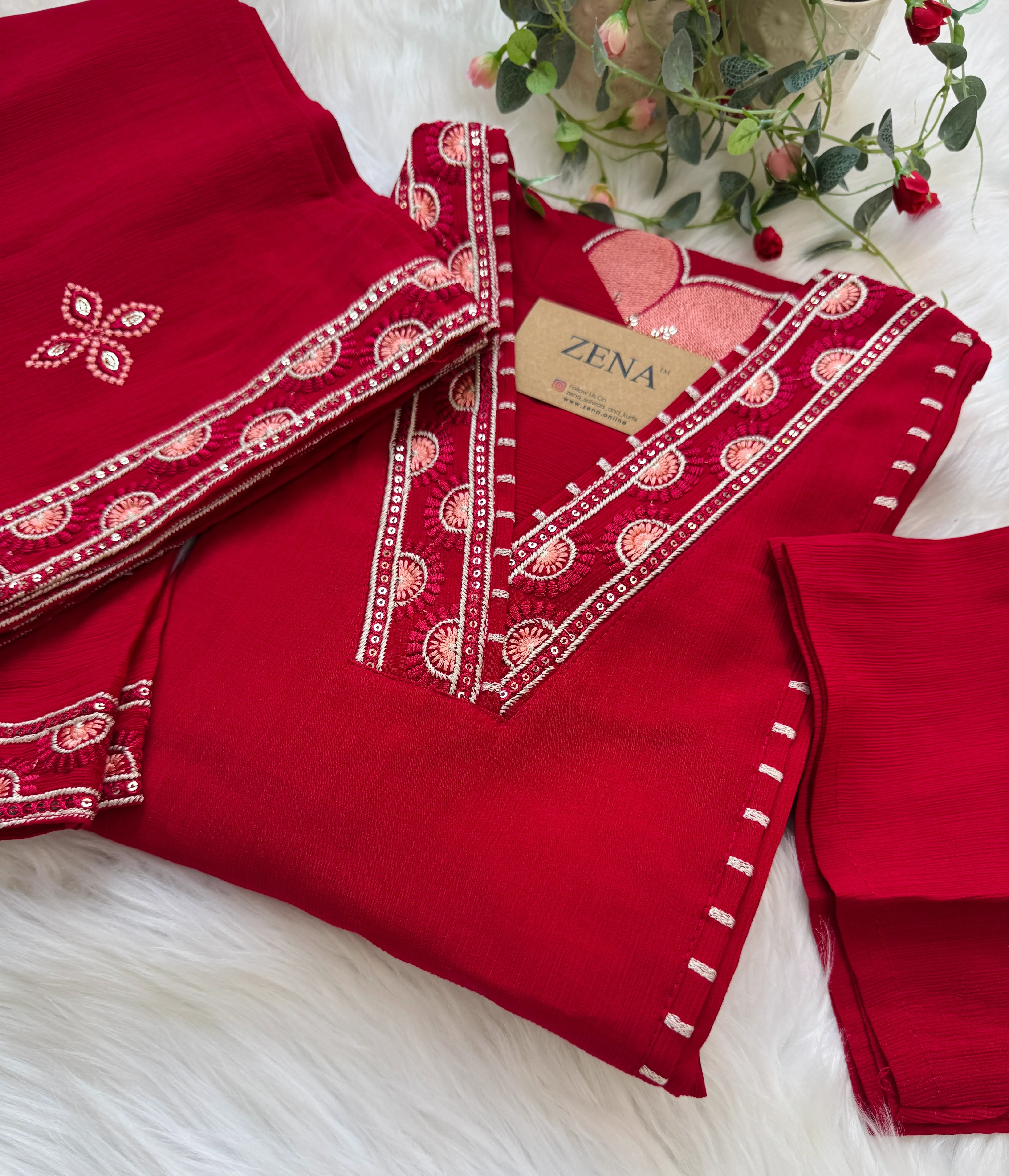 ✨ Imported Crush Silk Kurti Set with Appliqué Work ✨