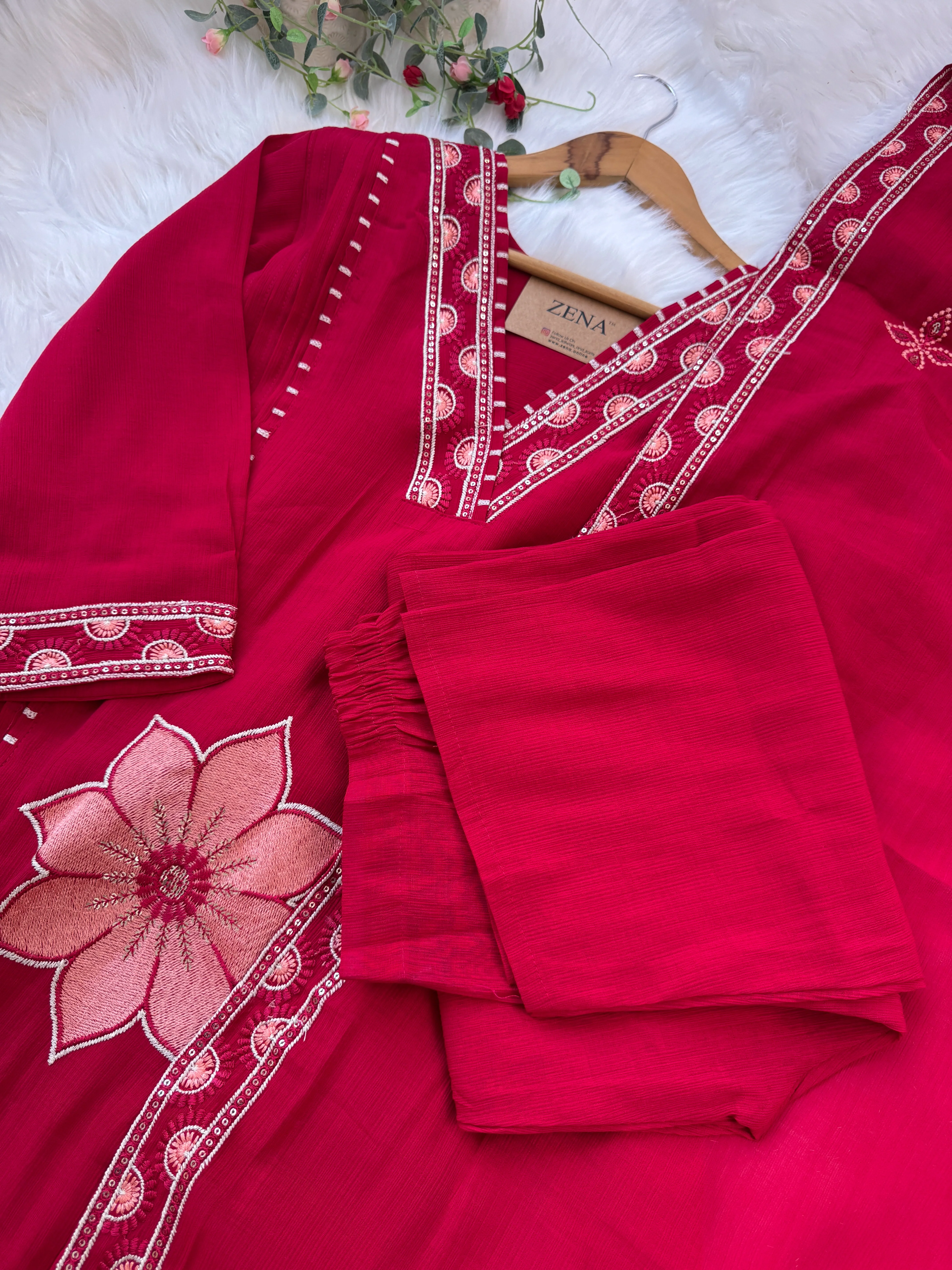 ✨ Imported Crush Silk Kurti Set with Appliqué Work ✨ - Image 5