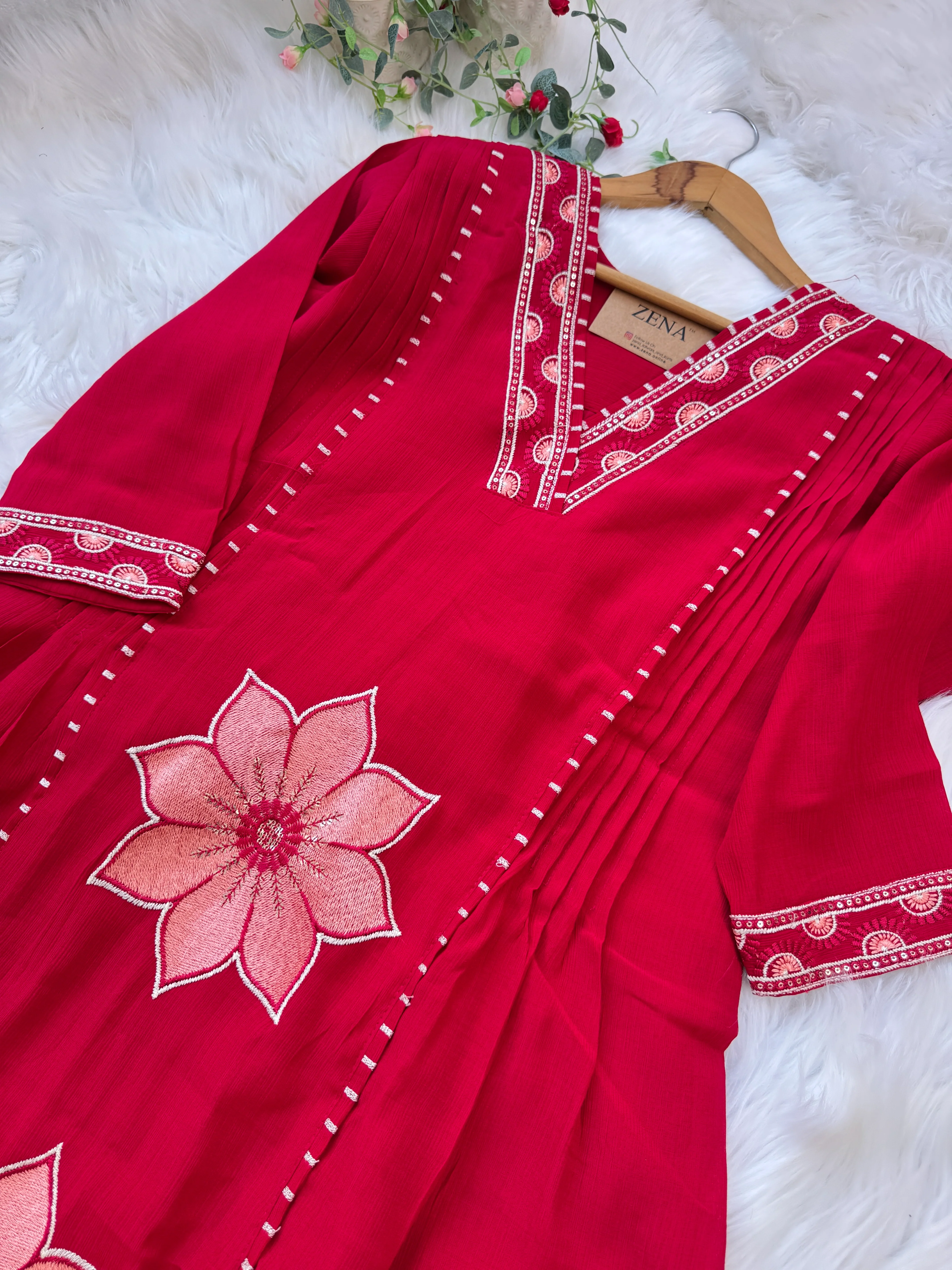 ✨ Imported Crush Silk Kurti Set with Appliqué Work ✨ - Image 6