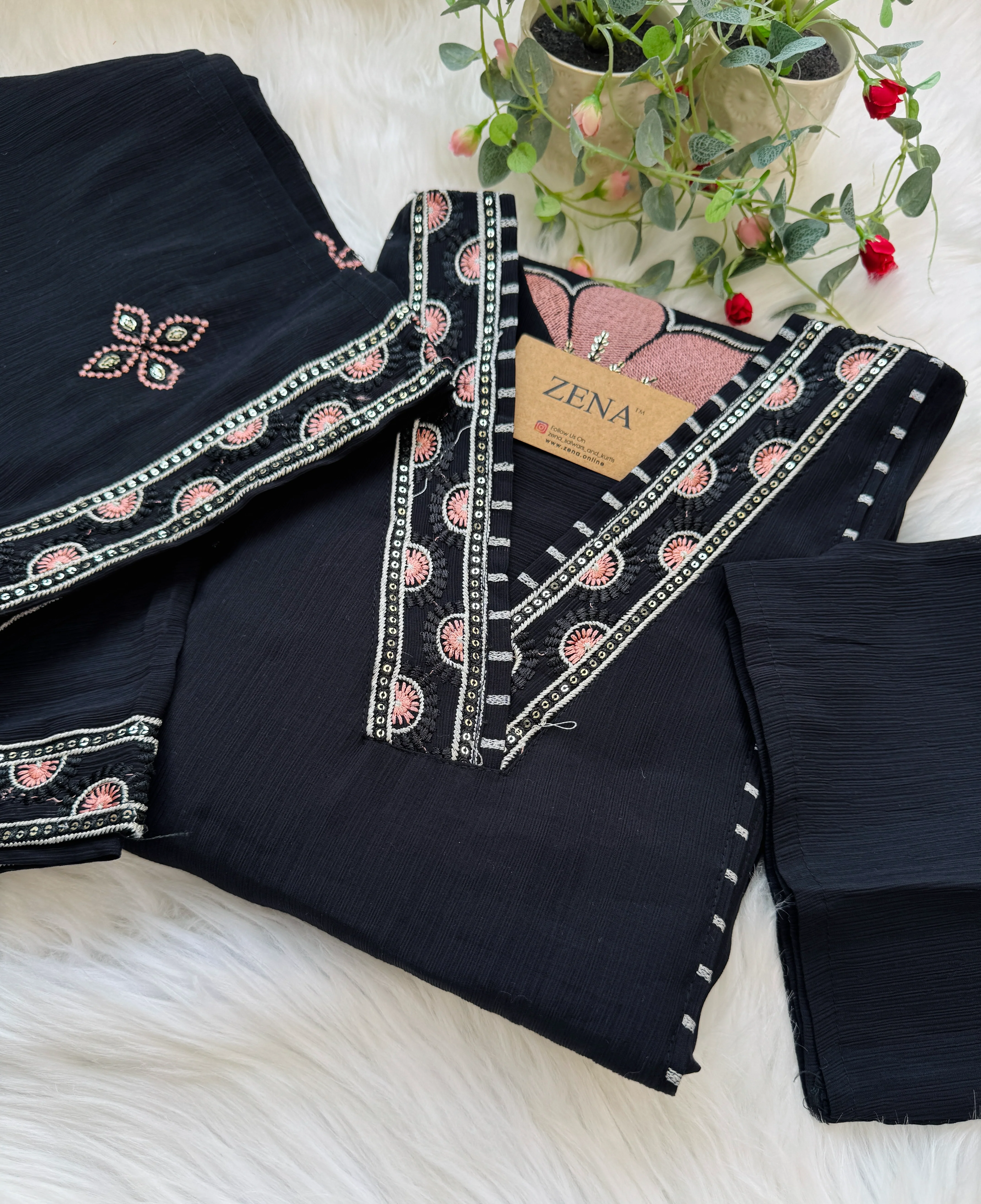 ✨ Imported Crush Silk Kurti Set with Appliqué Work ✨