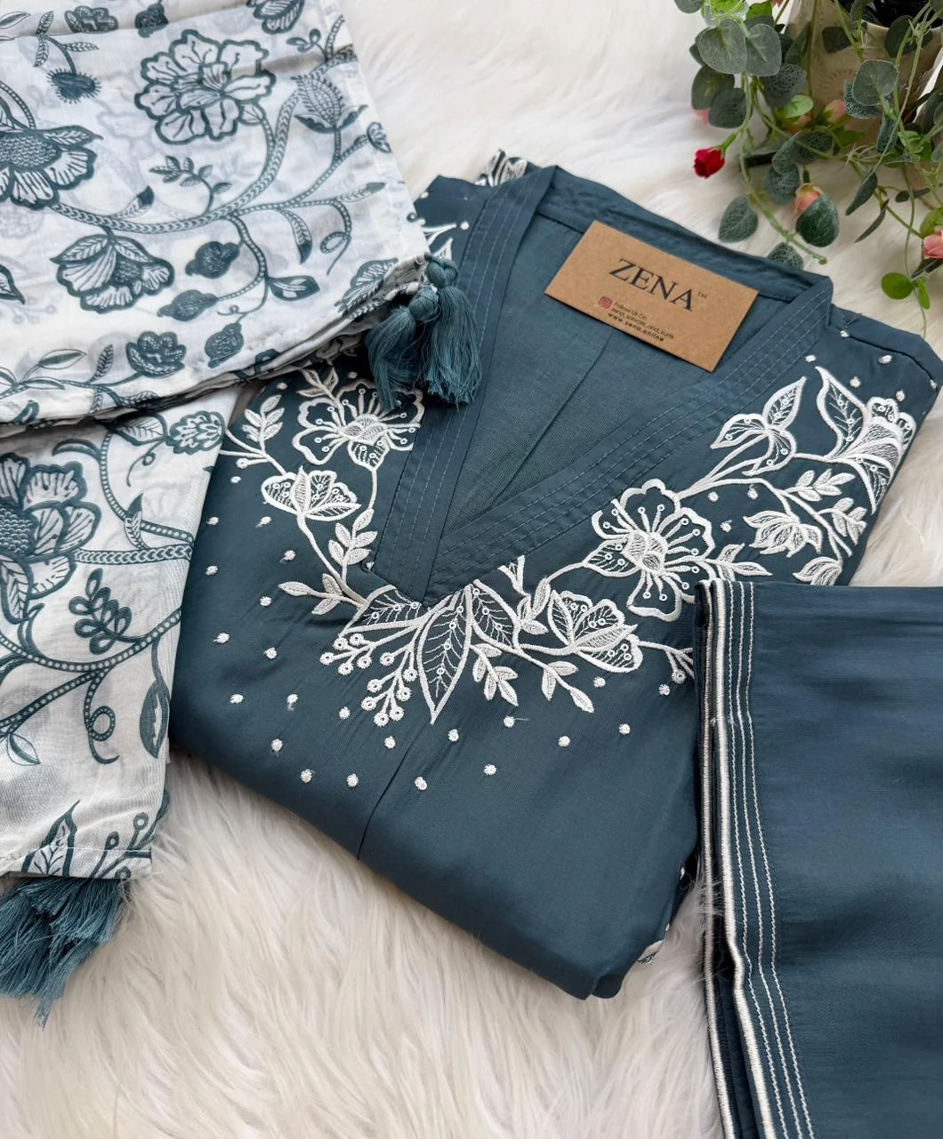 ✨ Modal Mul Chanderi Embroidered Kurti Set ✨