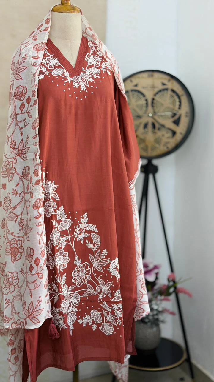 ✨ Modal Mul Chanderi Embroidered Kurti Set ✨ - Image 2