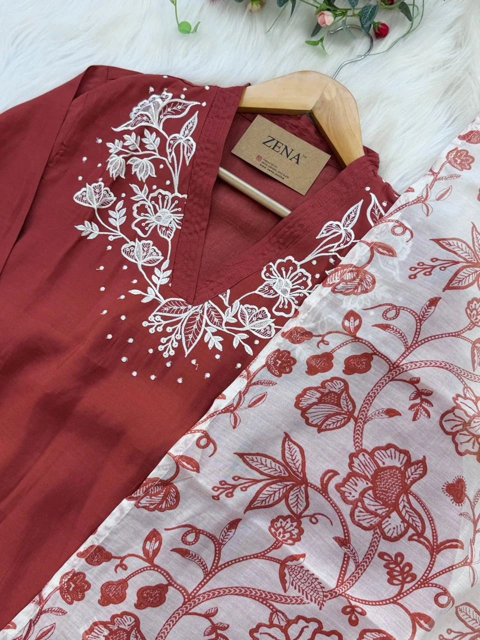 ✨ Modal Mul Chanderi Embroidered Kurti Set ✨ - Image 7