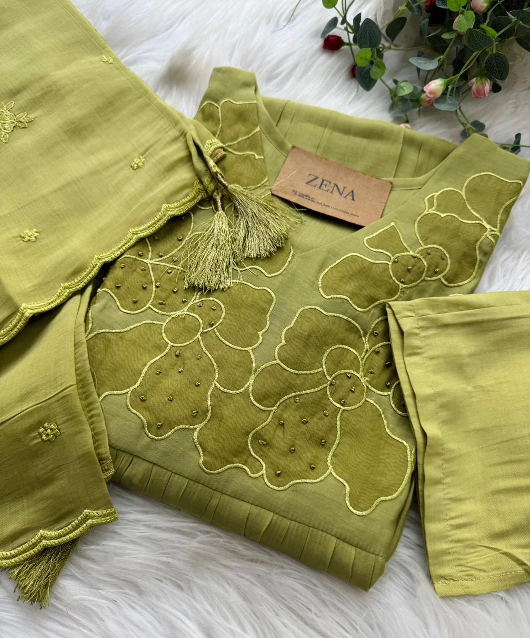 ✨ Mul Chanderi Appliqué Work Kurti Set ✨