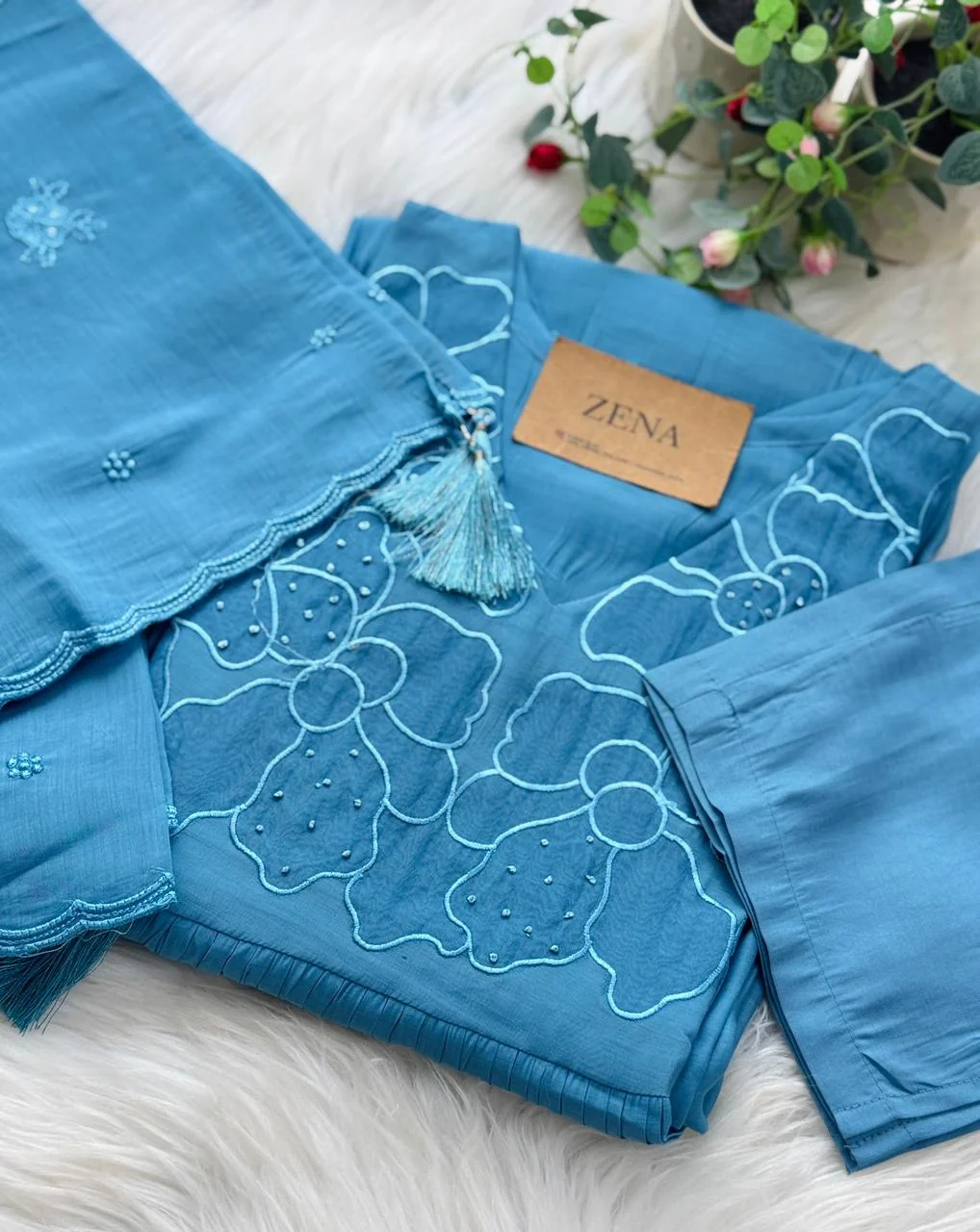 ✨ Mul Chanderi Appliqué Work Kurti Set ✨
