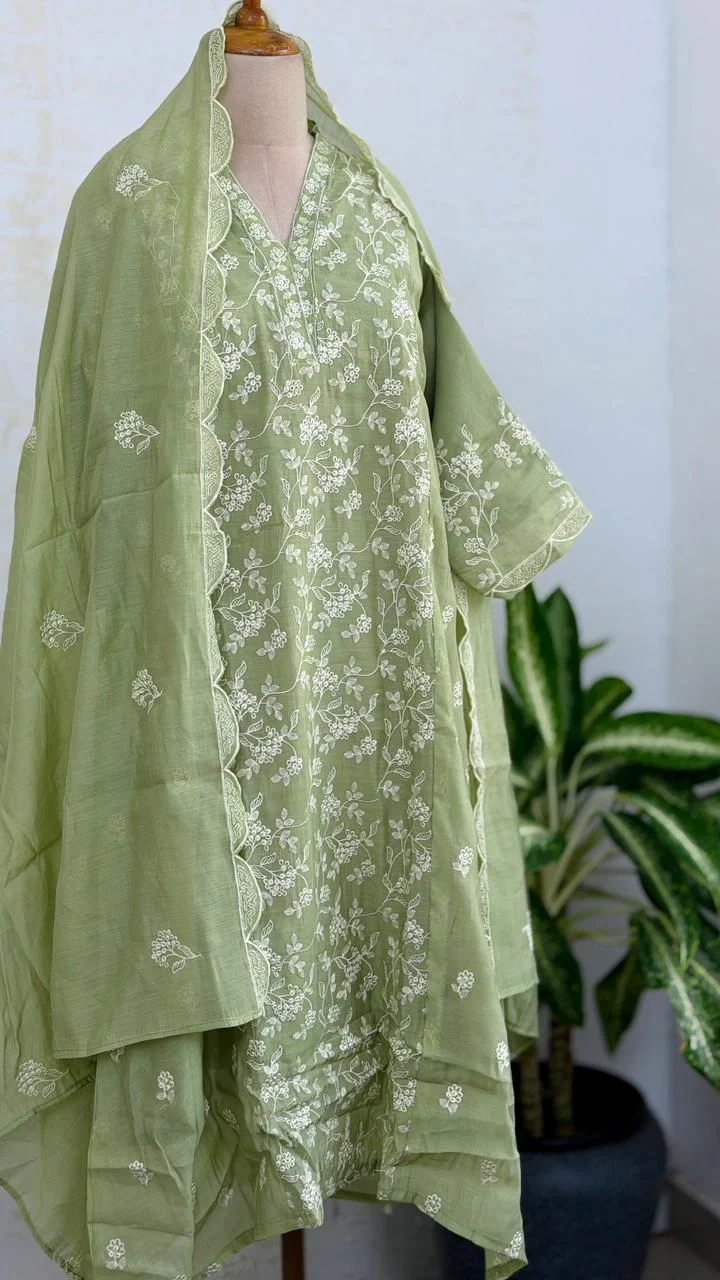 ✨ Mul Chanderi Embroidered Kurti Set ✨ - Image 2