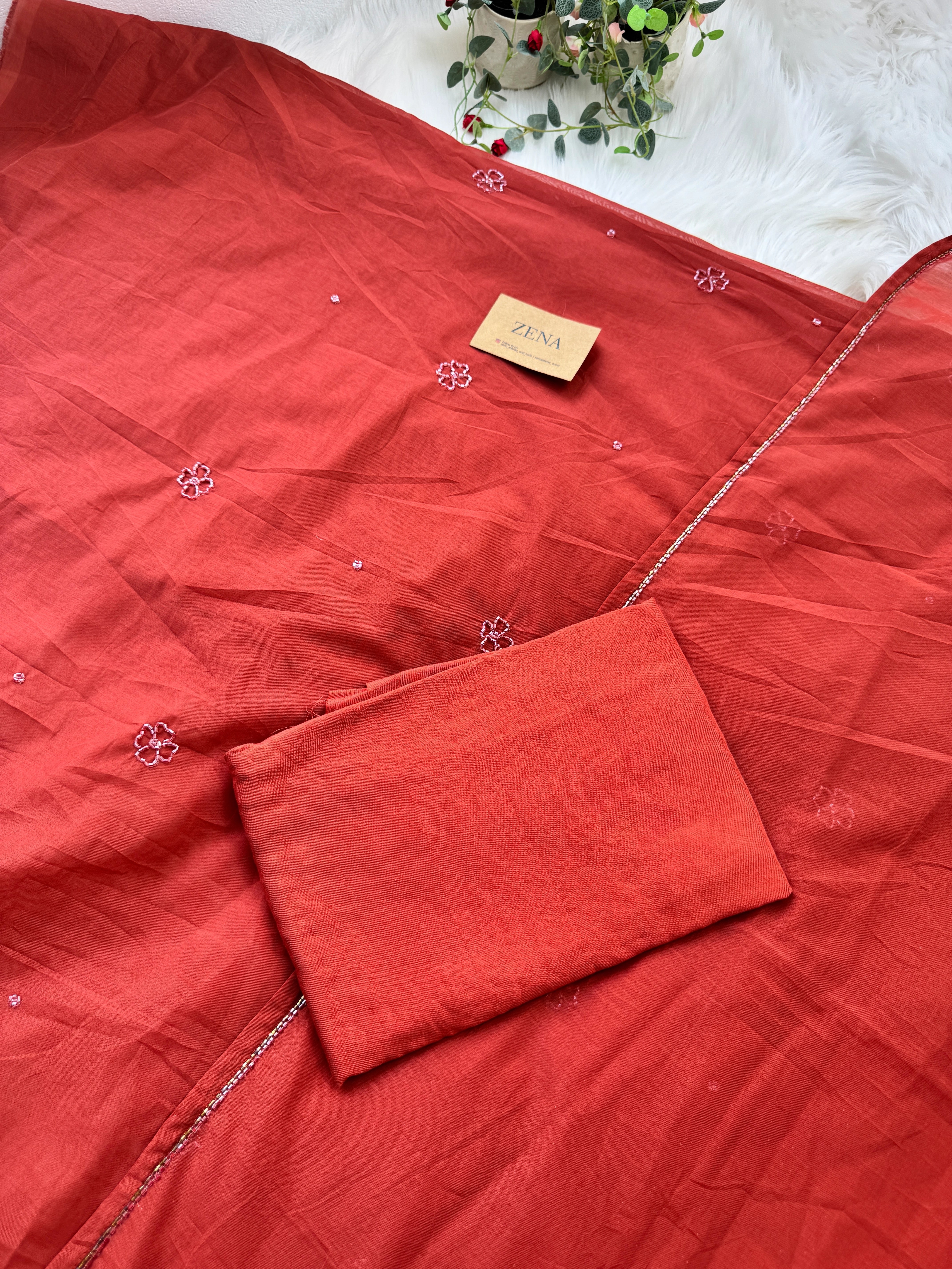 β¨ Mul Chanderi Hand-Detailed Unstitched Suit β¨ - Image 3