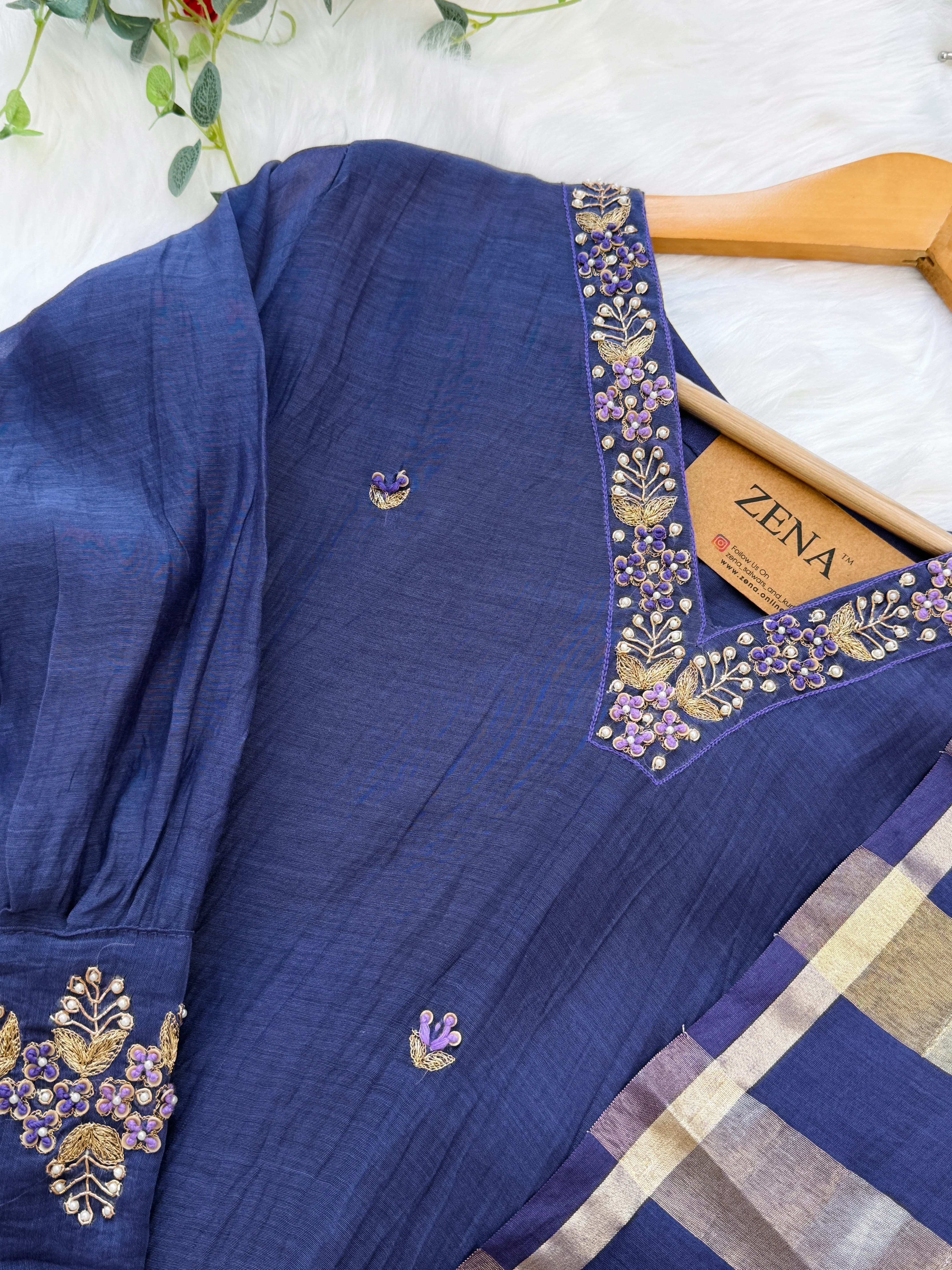 ✨ Mul Chanderi Hand Detailed V-Neck Kurti Set ✨ - Image 7