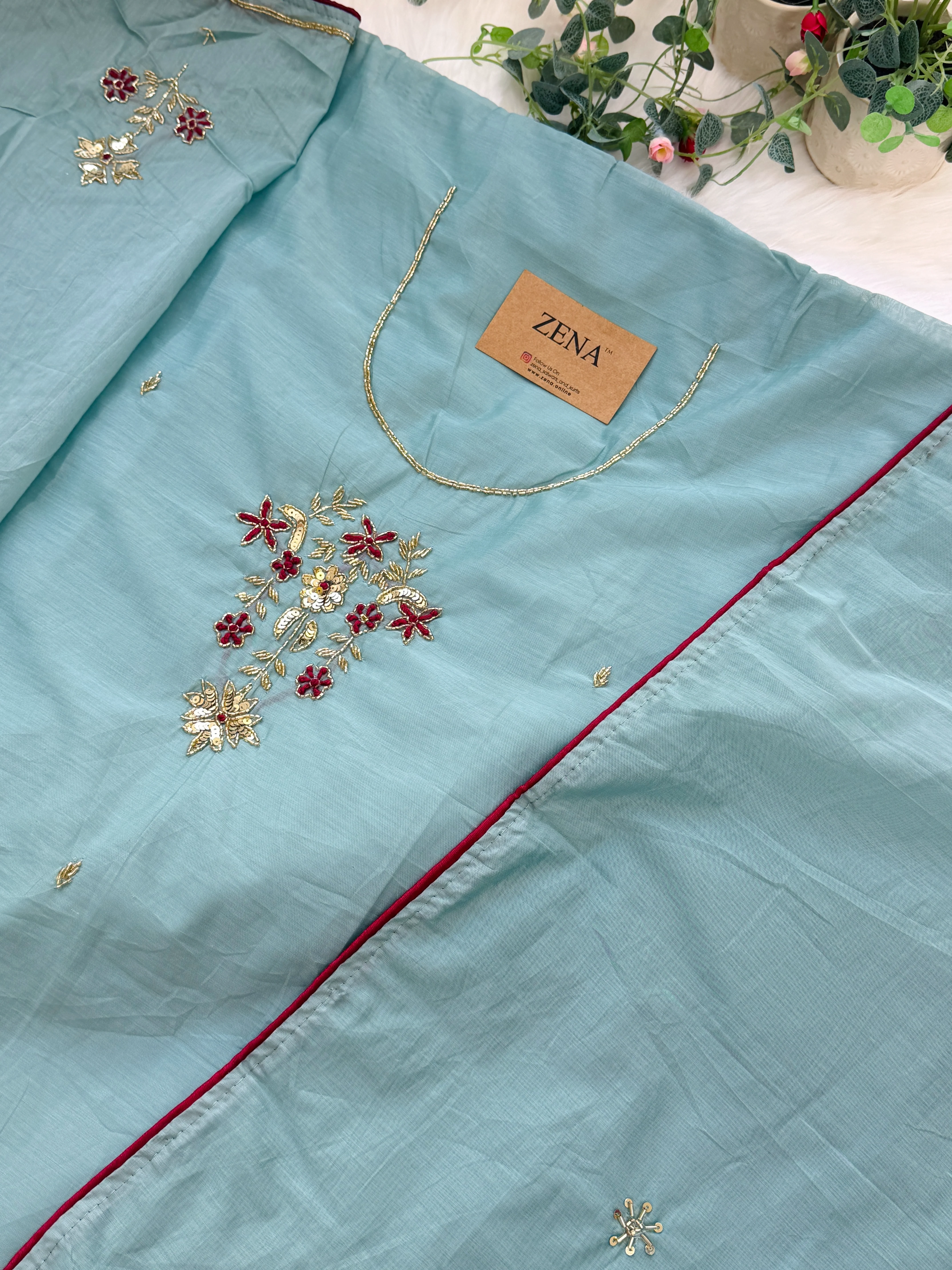 ✨ Mul Chanderi Handwork Unstitched Suit ✨ - Image 6