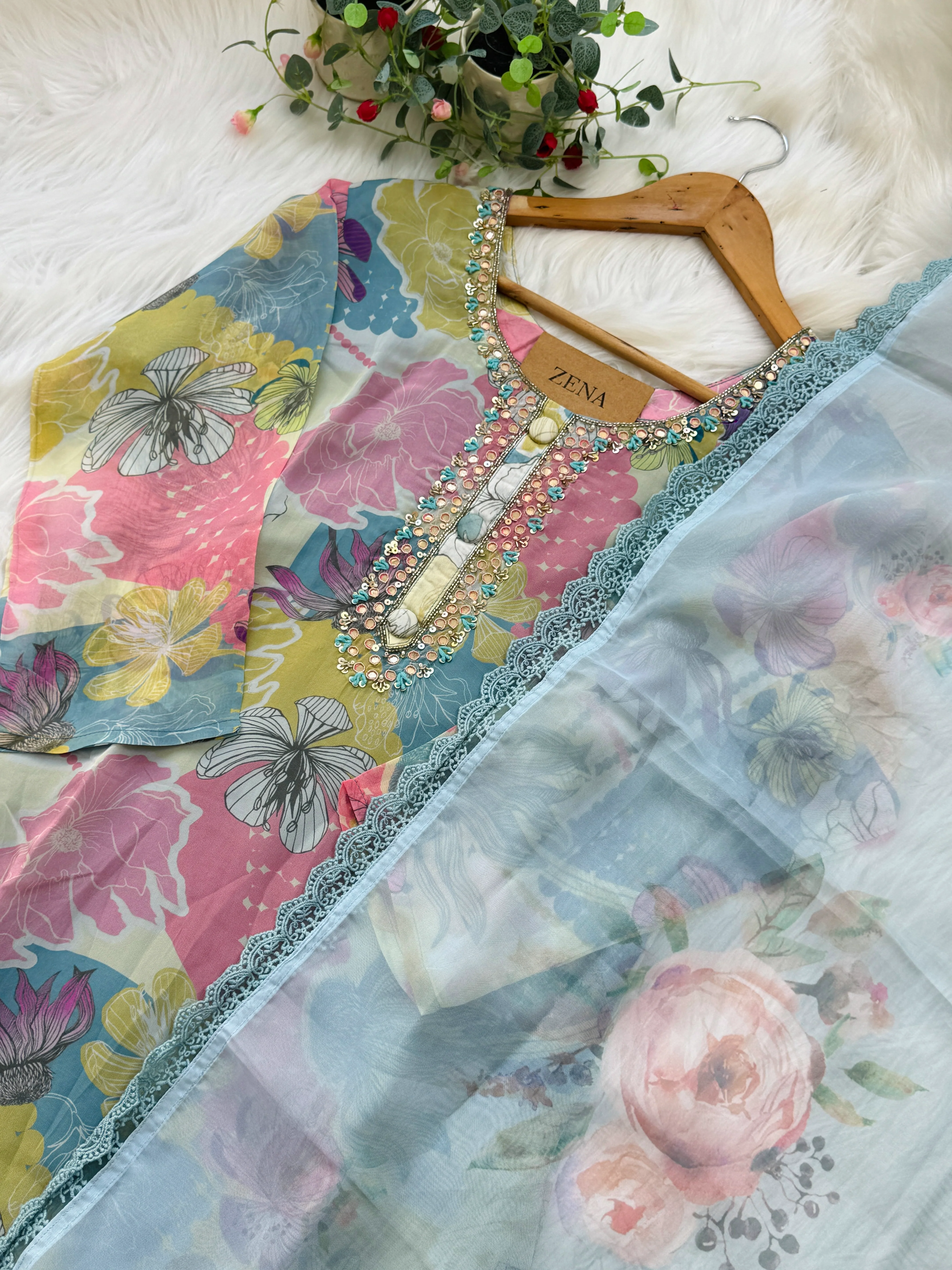 β¨ Organza Hand Detailed Kurti Set β¨ - Image 2