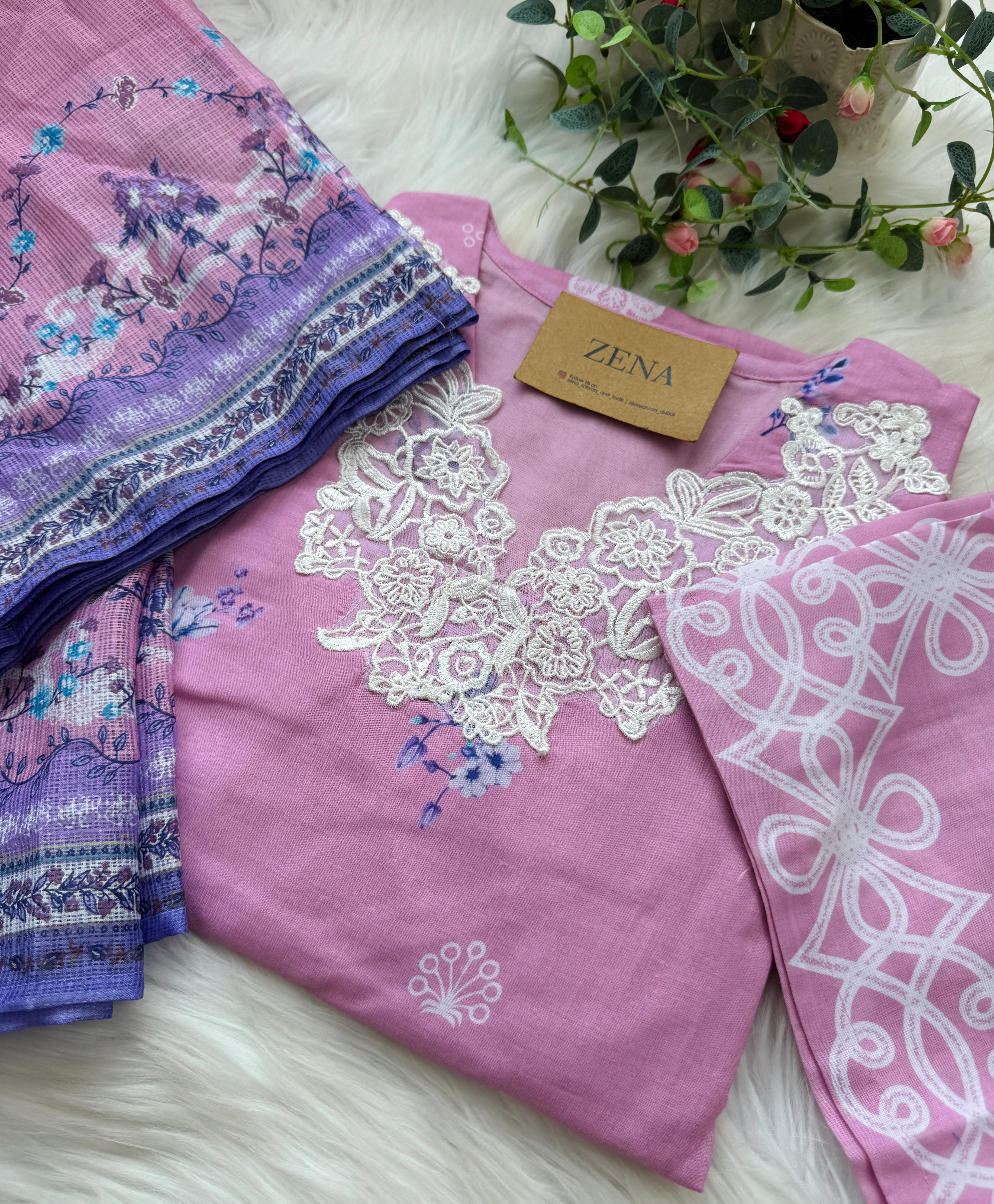 ✨ Pakistani Embroidered Cotton Kurti Set ✨