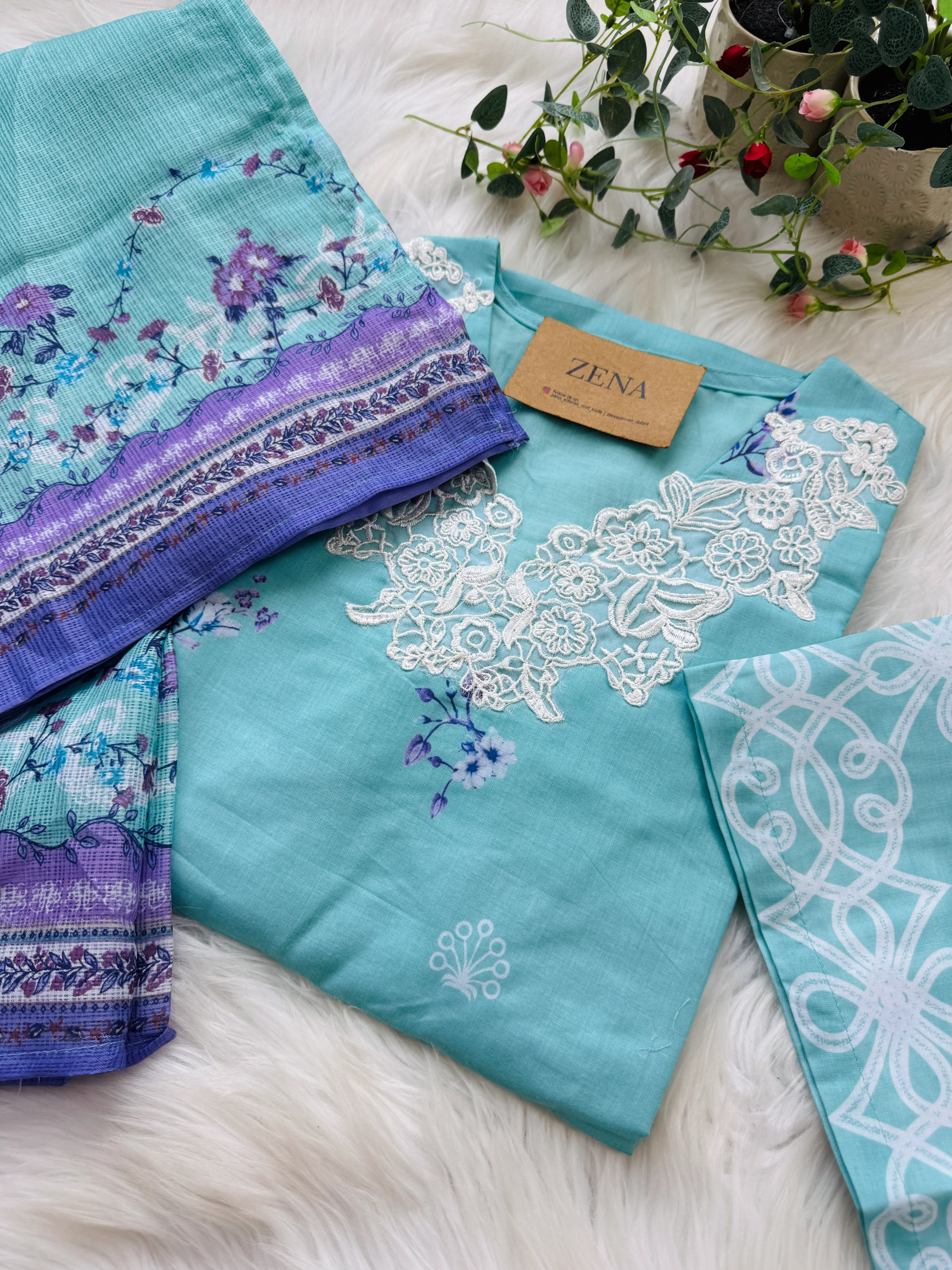 ✨ Pakistani Embroidered Cotton Kurti Set ✨