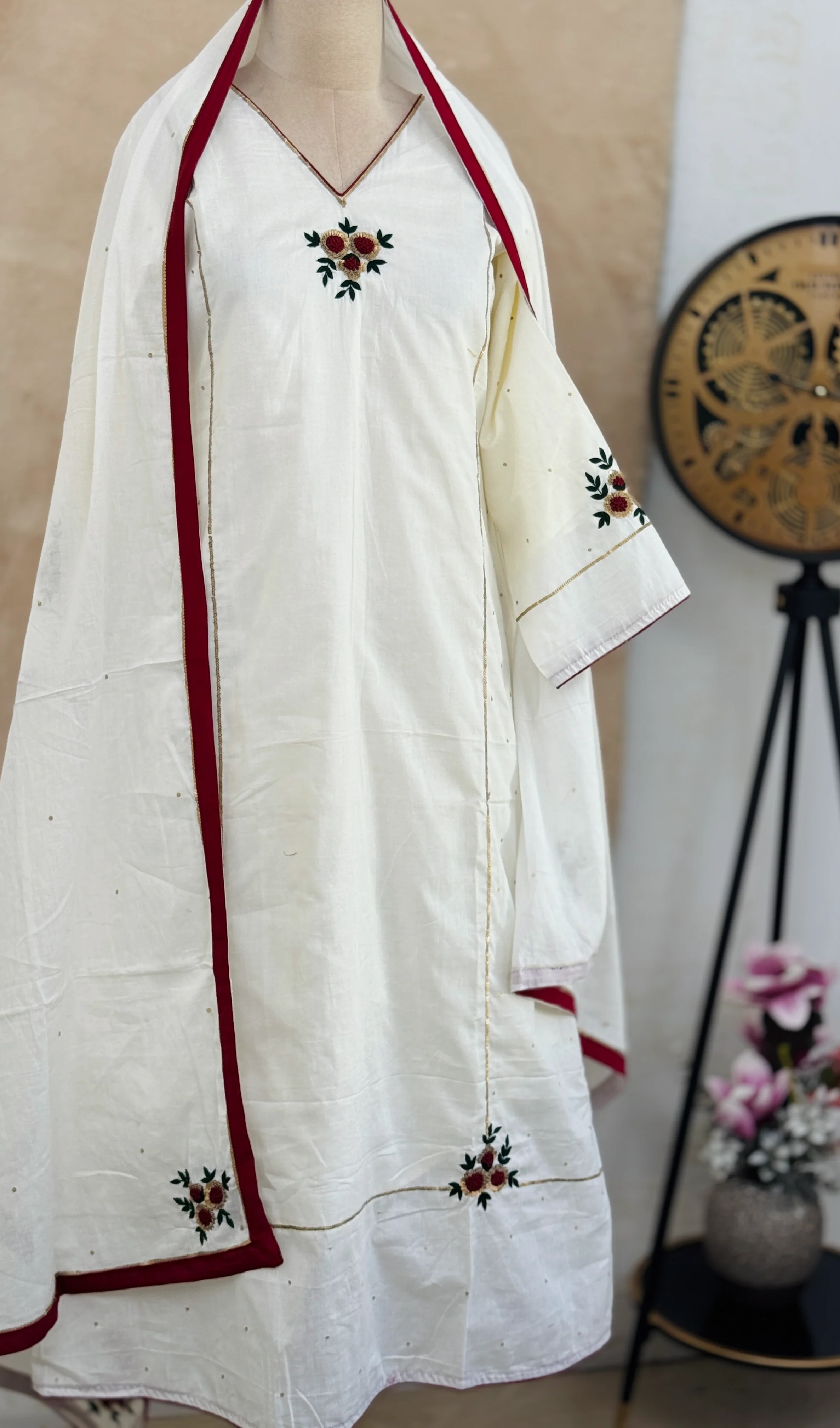 ✨ Premium Cotton Embroidered Hand-Detailed A-Line Kurti Set ✨ - Image 2
