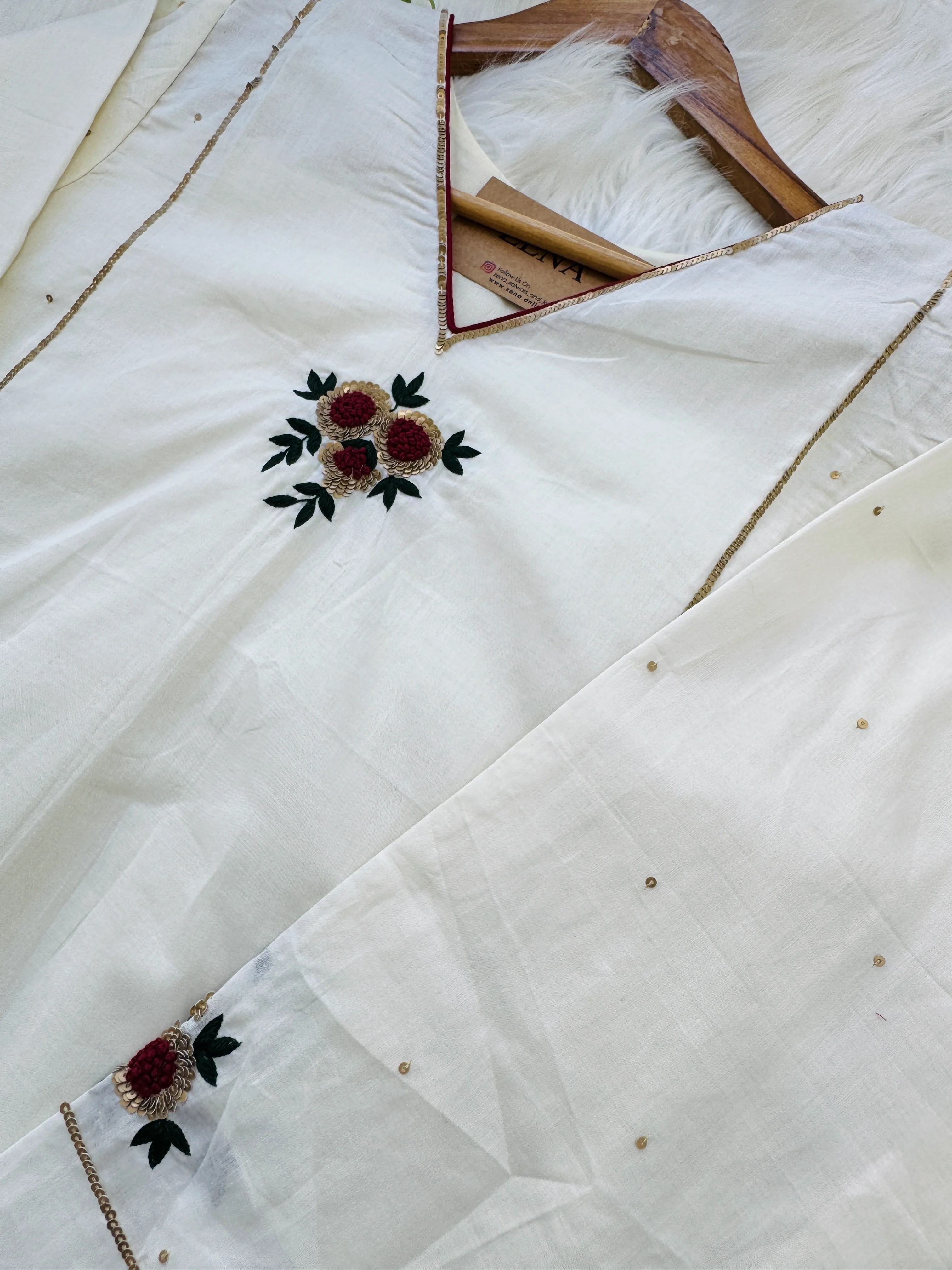 ✨ Premium Cotton Embroidered Hand-Detailed A-Line Kurti Set ✨ - Image 3