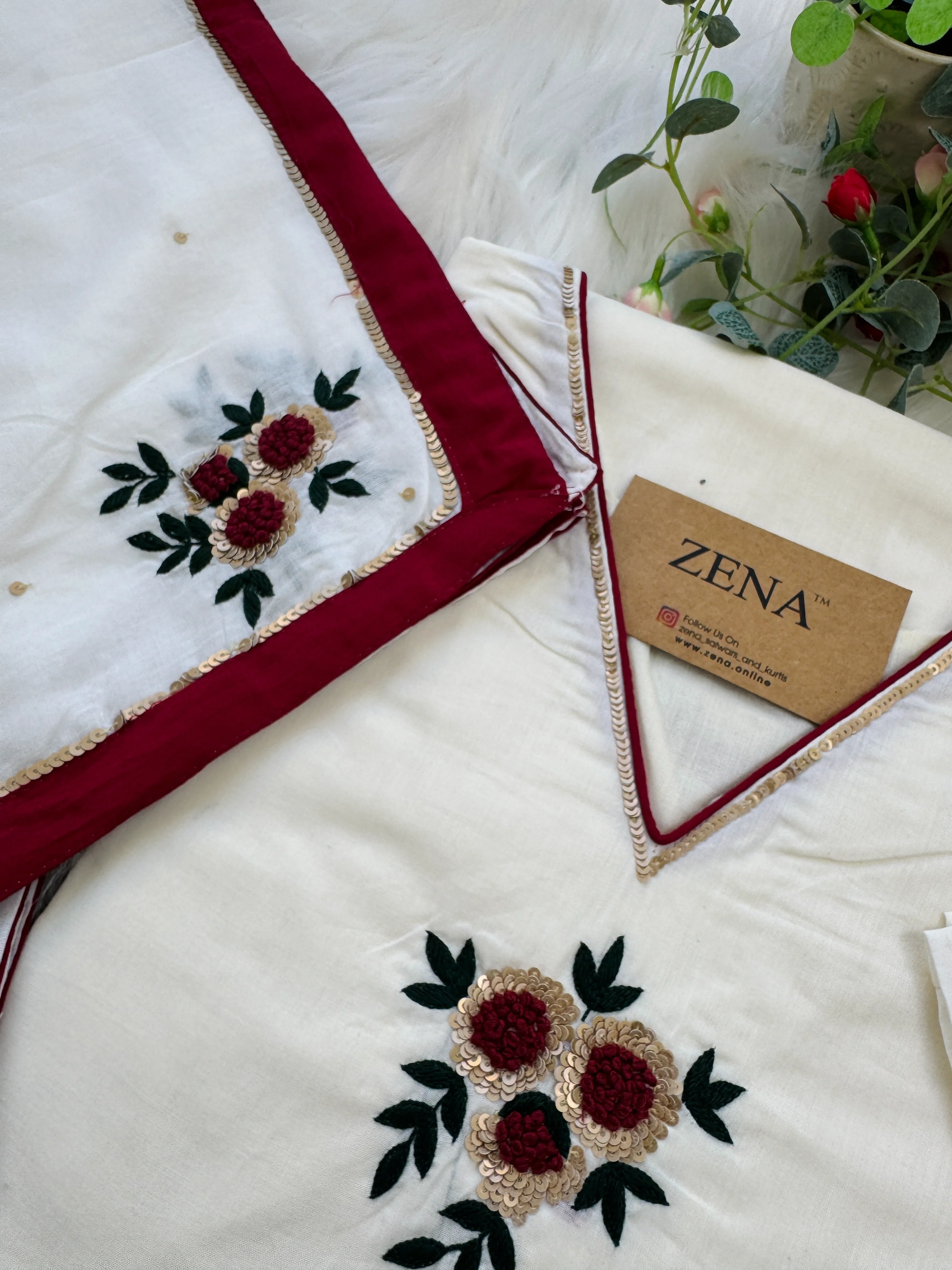 ✨ Premium Cotton Embroidered Hand-Detailed A-Line Kurti Set ✨ - Image 6