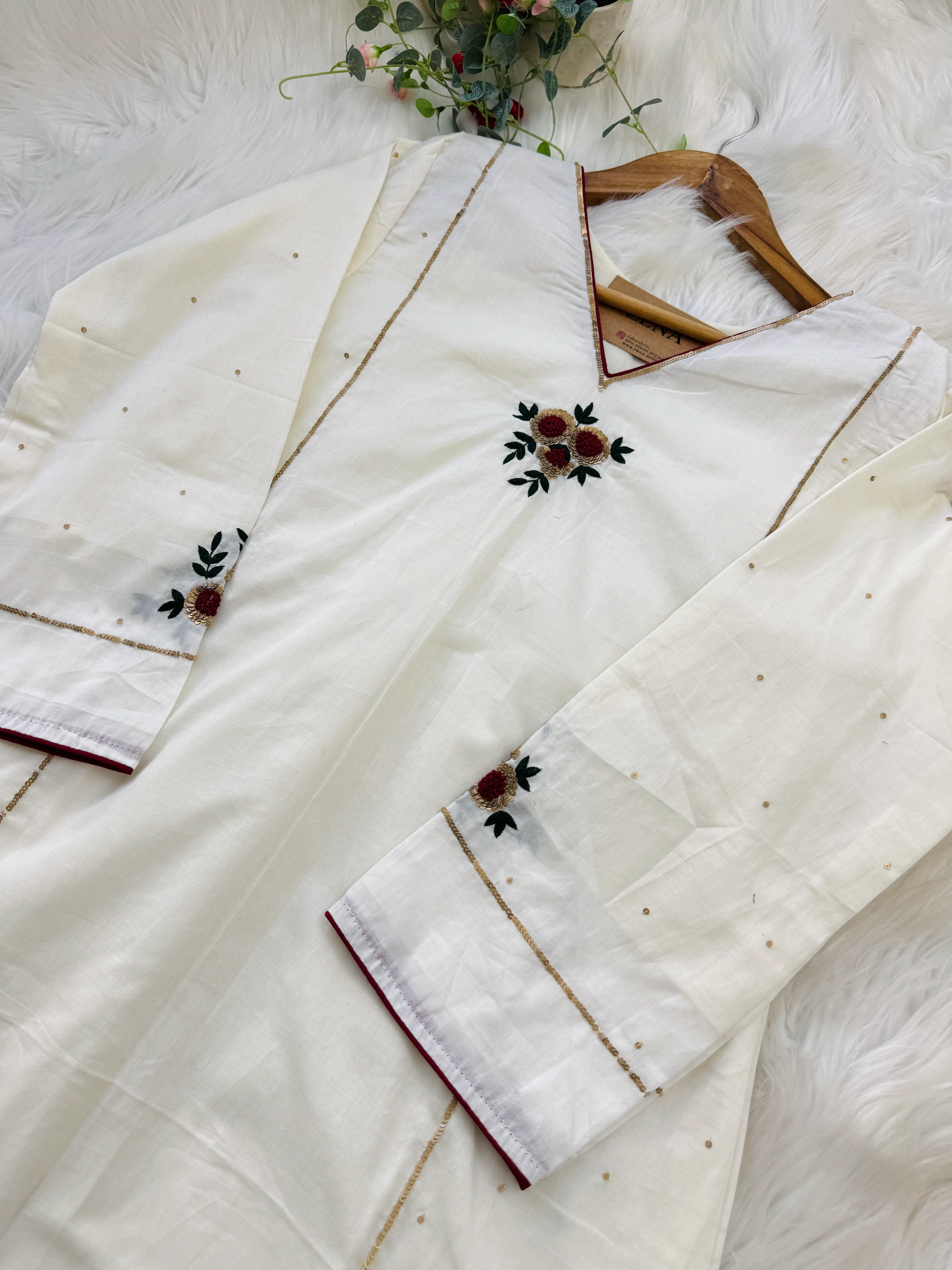 ✨ Premium Cotton Embroidered Hand-Detailed A-Line Kurti Set ✨ - Image 7